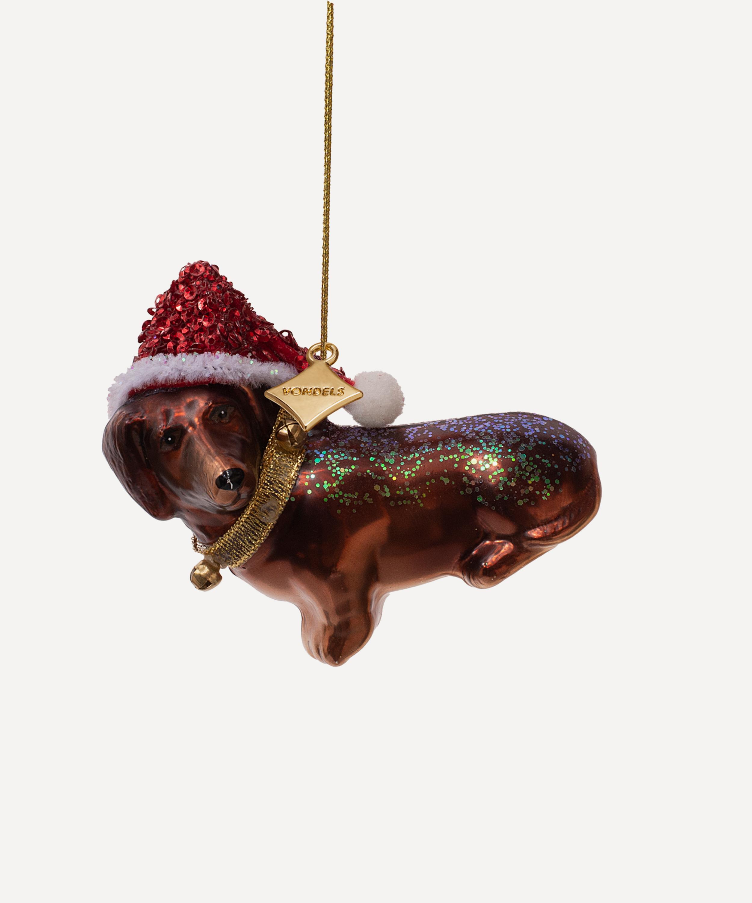 Christmas - Little Dachshund with Christmas Hat Glass Ornament image number 0