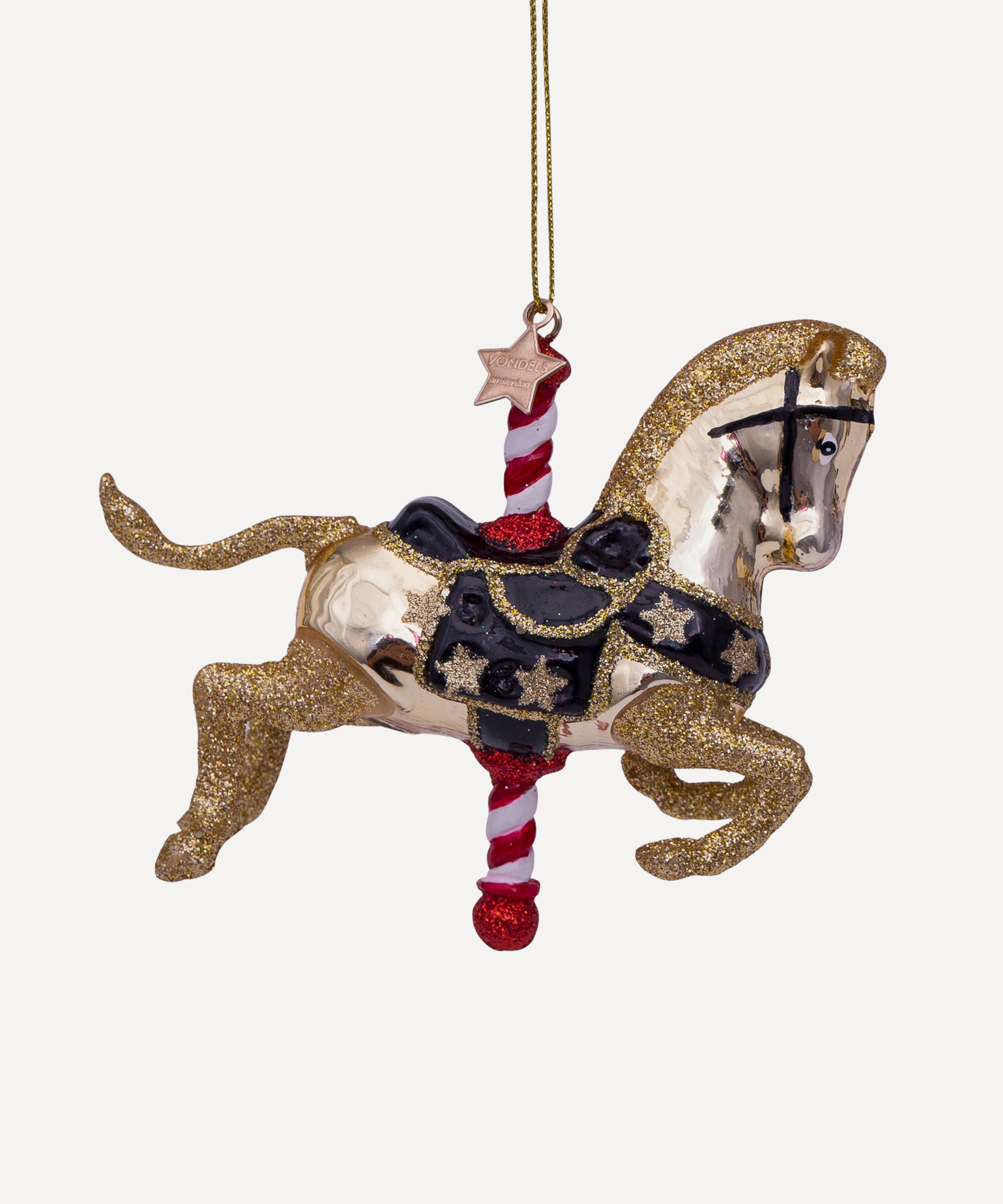 Christmas - Glass Gold Carousel Horse Ornament image number 0