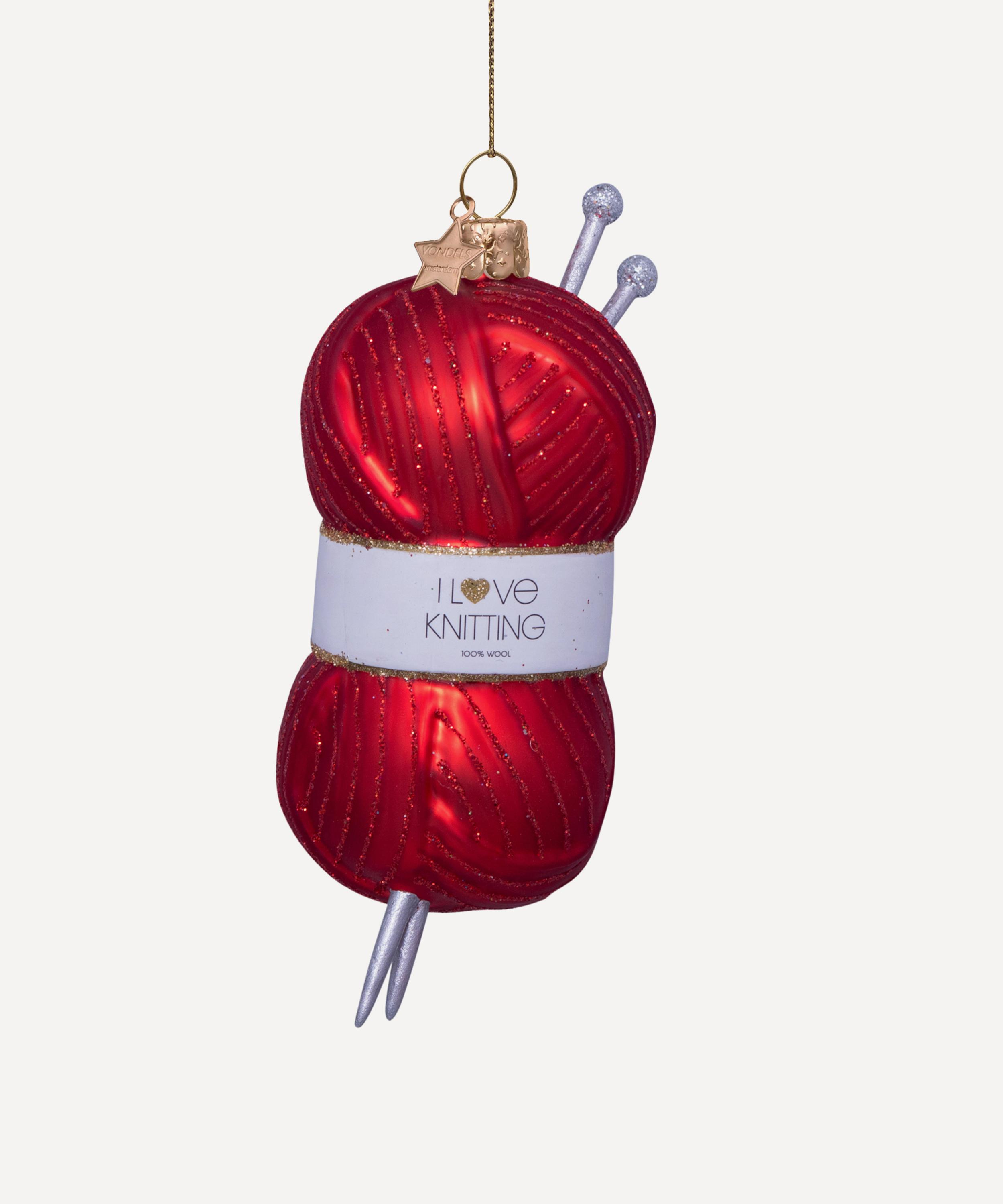Christmas - Red Knitting Yarn Glass Ornament image number 0