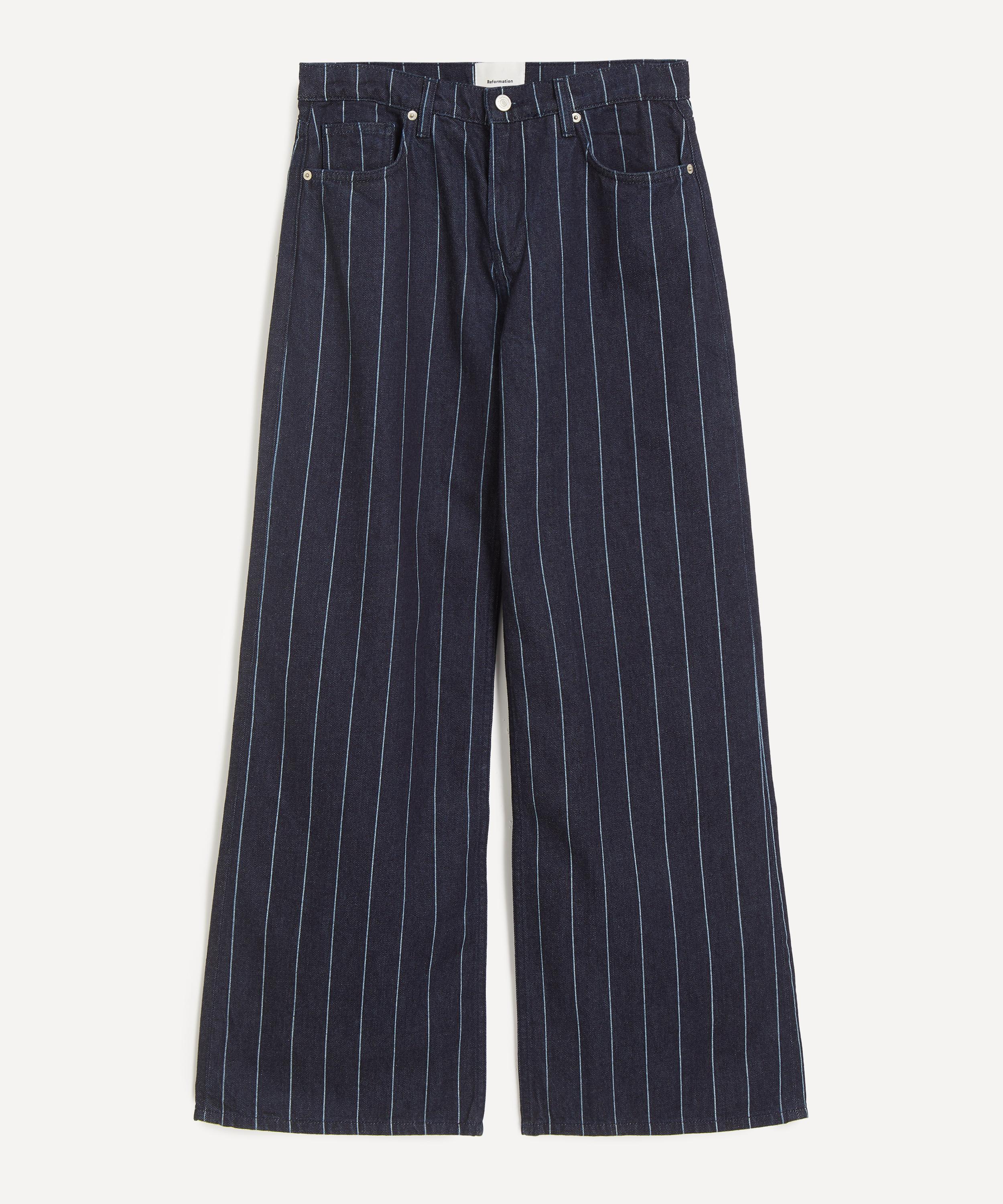 Reformation - Cary Low-Rise Slouchy Wide-Leg Jeans in Pinstripe Lake