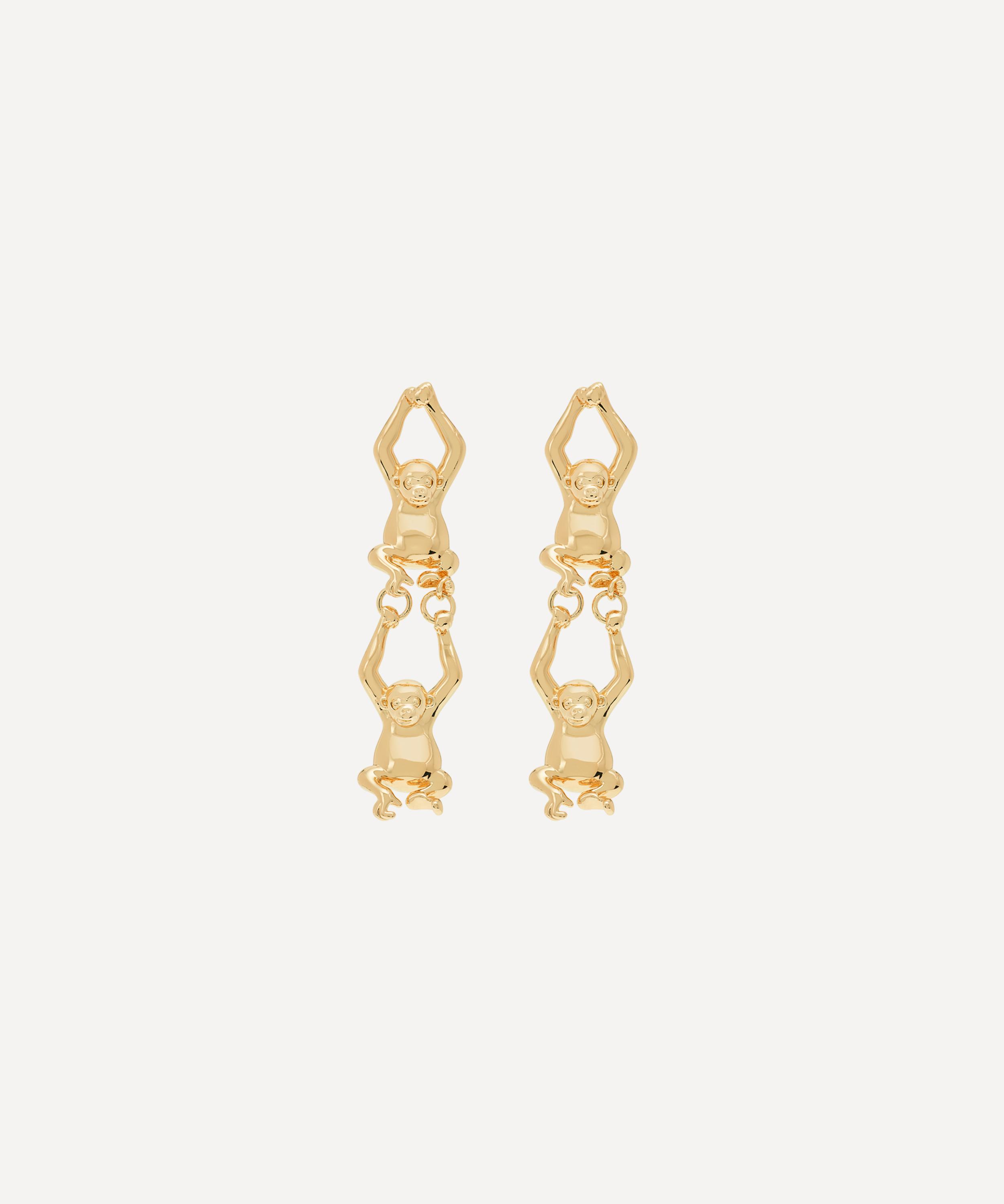 Anna + Nina - Gold-Plated Monkey Loop Stud Earrings