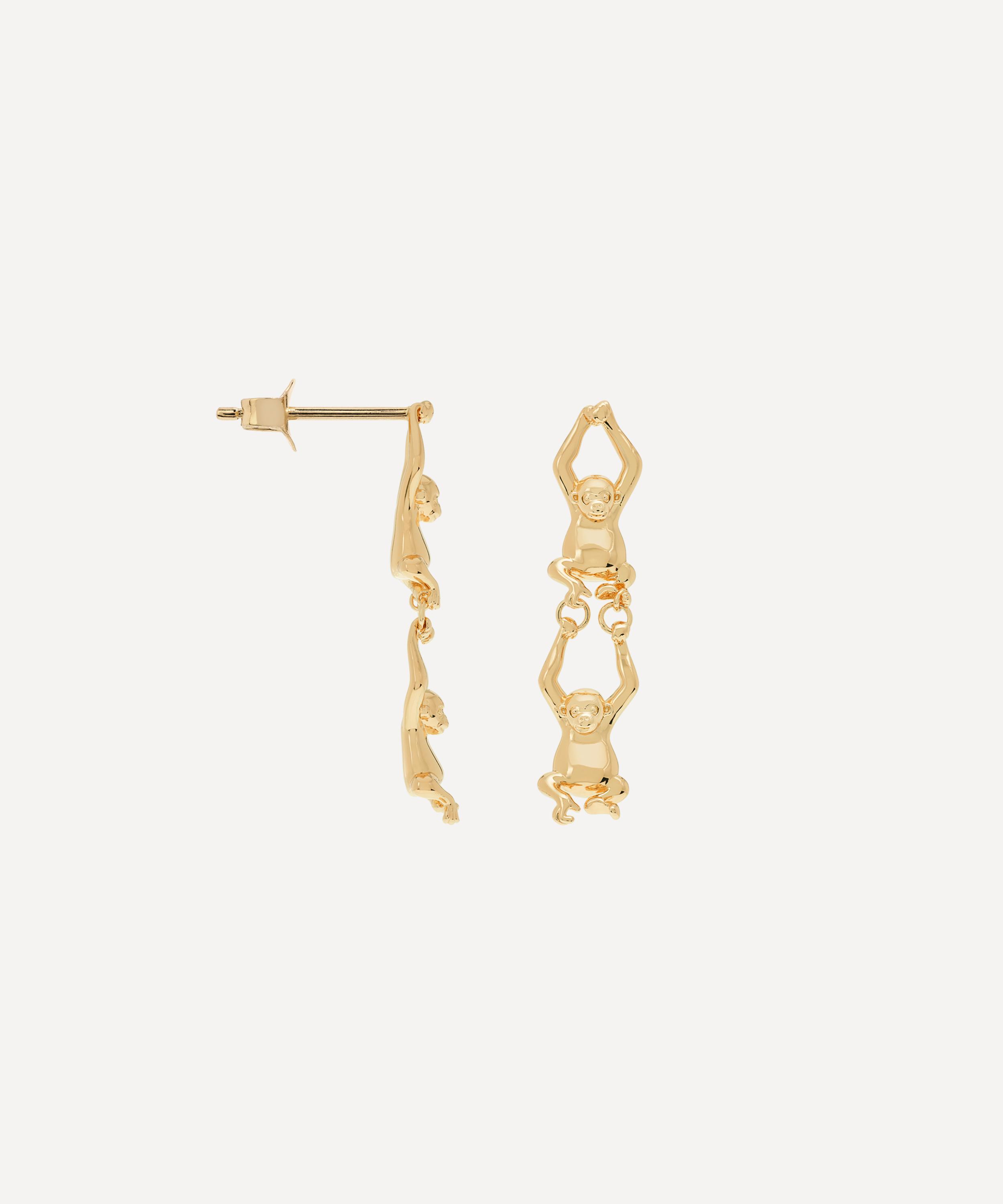 Anna + Nina - Gold-Plated Monkey Loop Stud Earrings image number 1