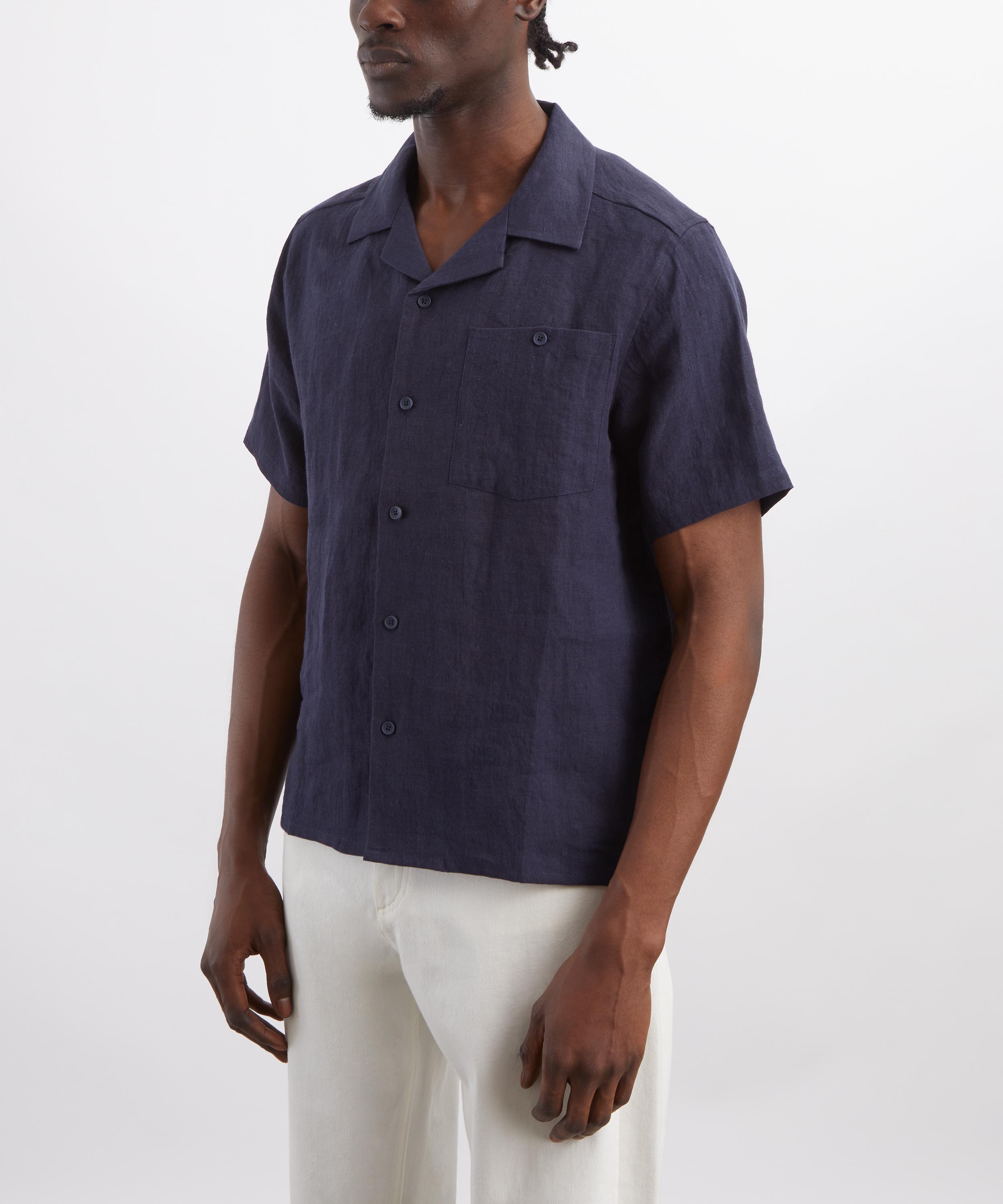 Percival - Navy Cuban Collared Linen Shirt image number 2