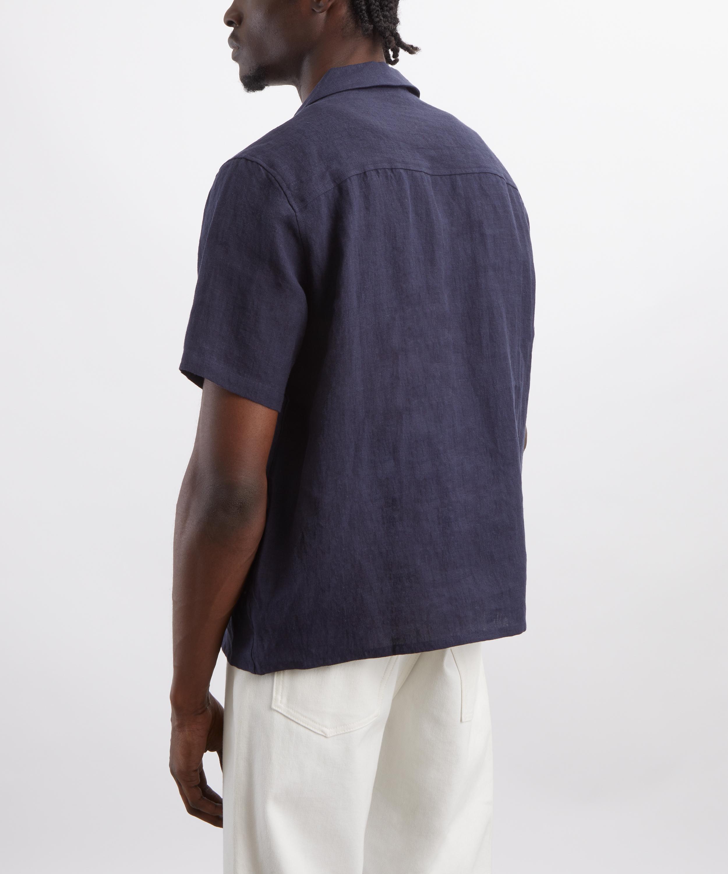 Percival - Navy Cuban Collared Linen Shirt image number 3