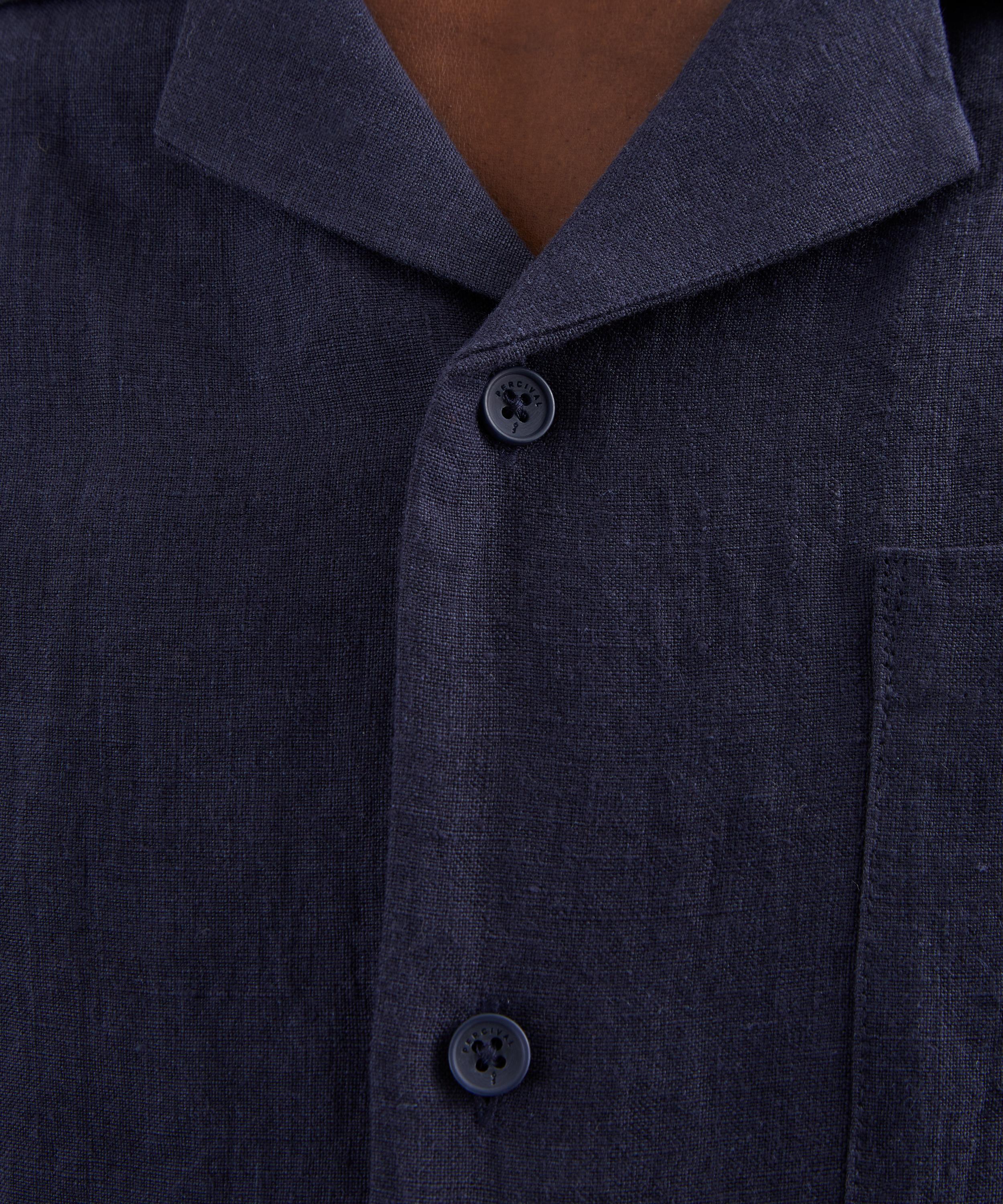 Percival - Navy Cuban Collared Linen Shirt image number 4