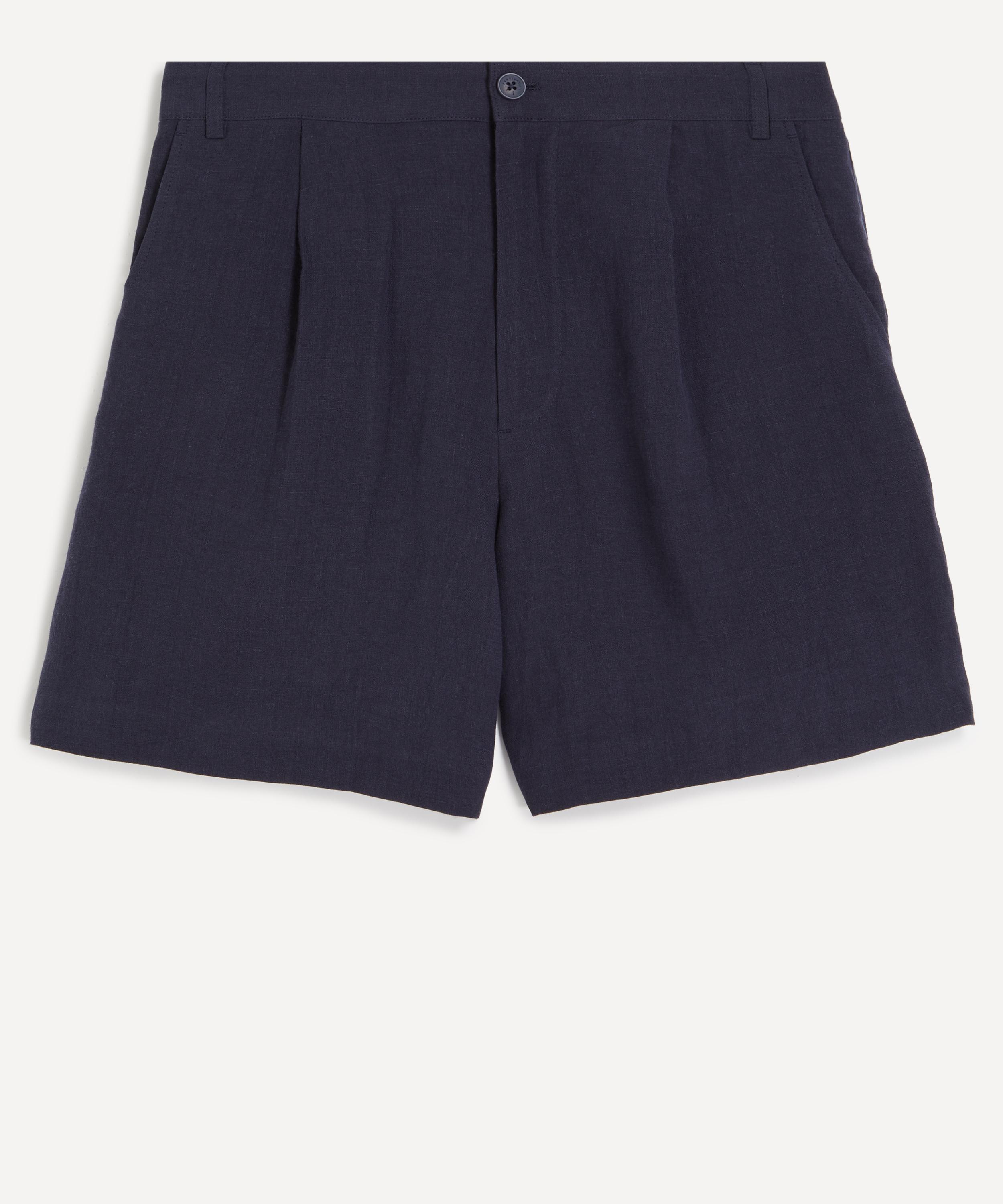 Percival - Navy Pleated Linen Shorts