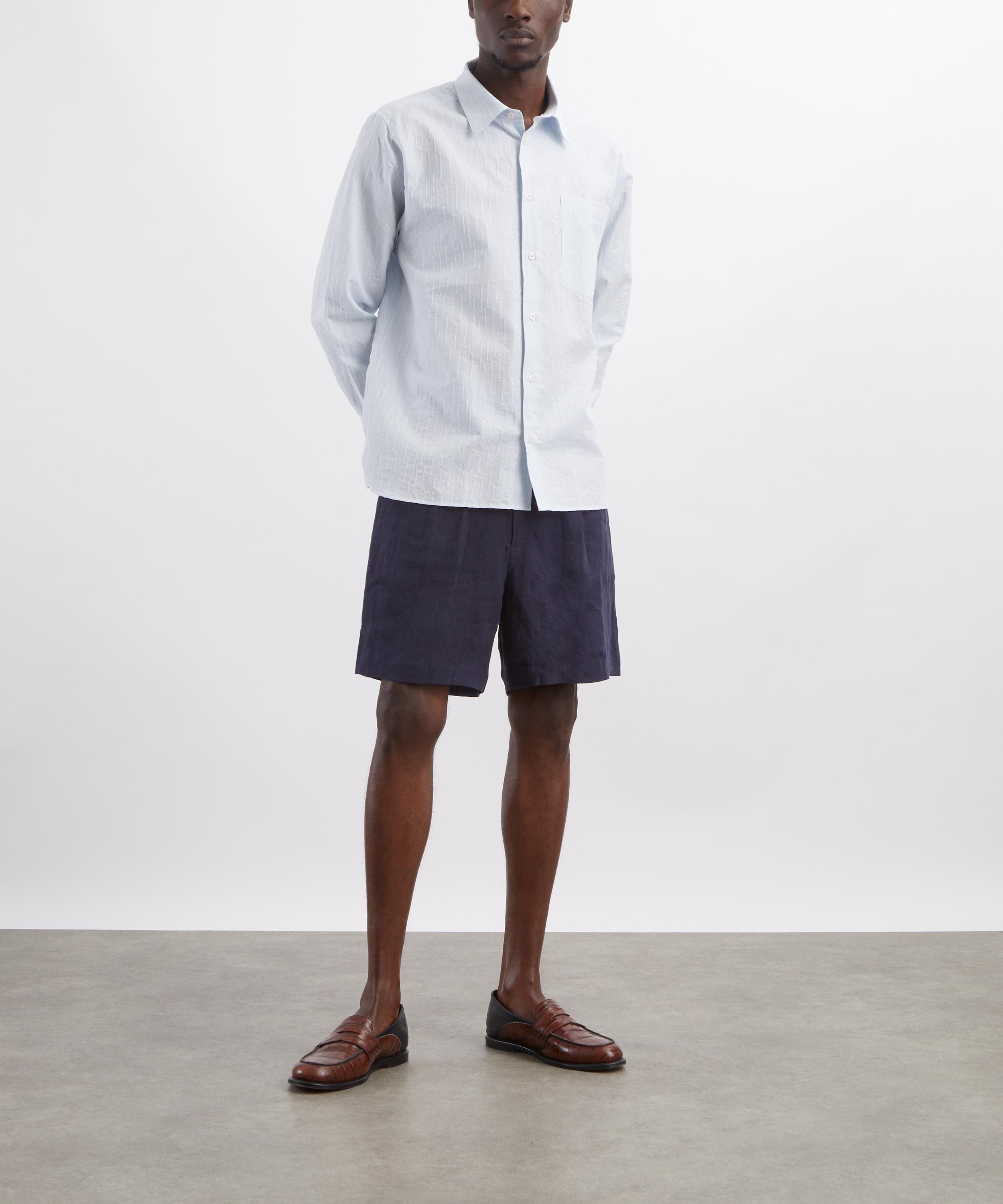 Percival - Navy Pleated Linen Shorts image number 1