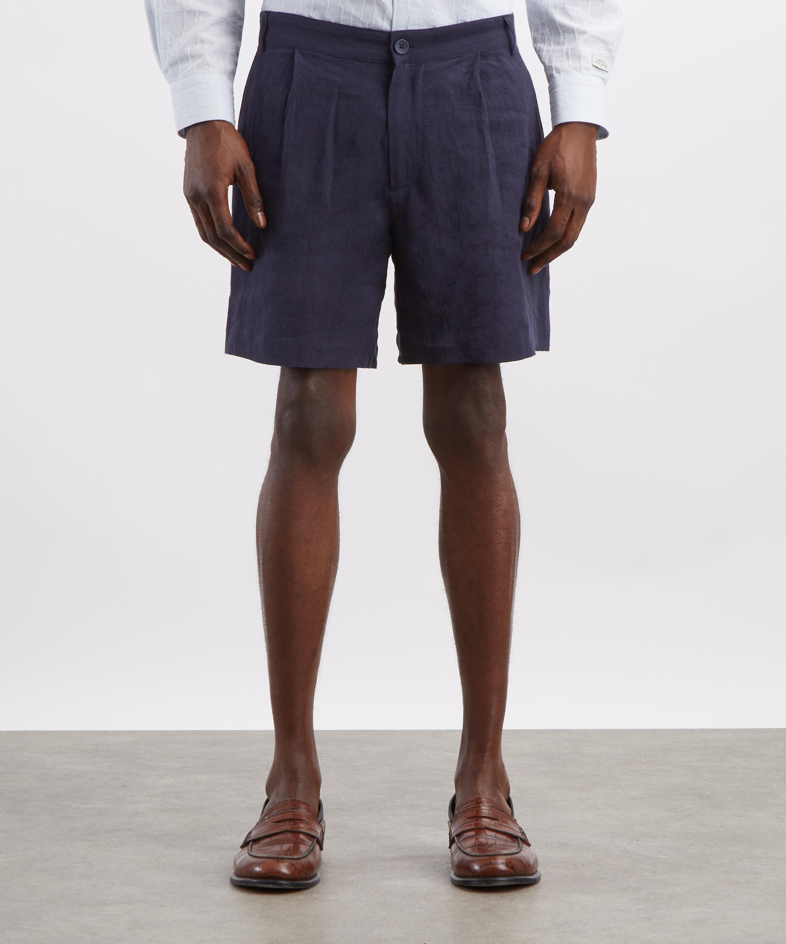 Percival - Navy Pleated Linen Shorts image number 2