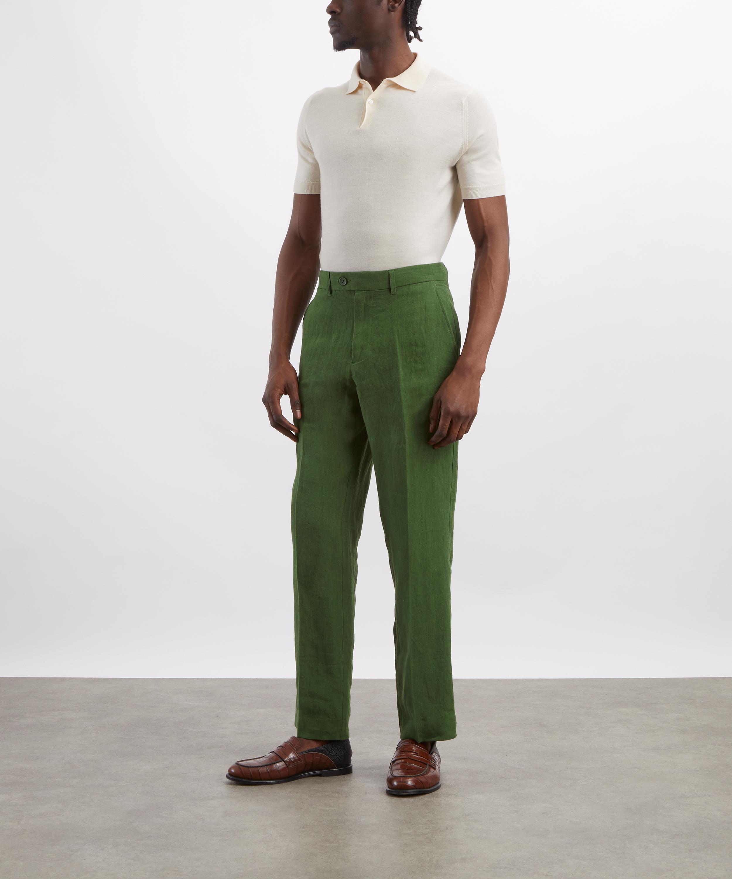 Percival - Forest Green Tailored Linen Trousers image number 1