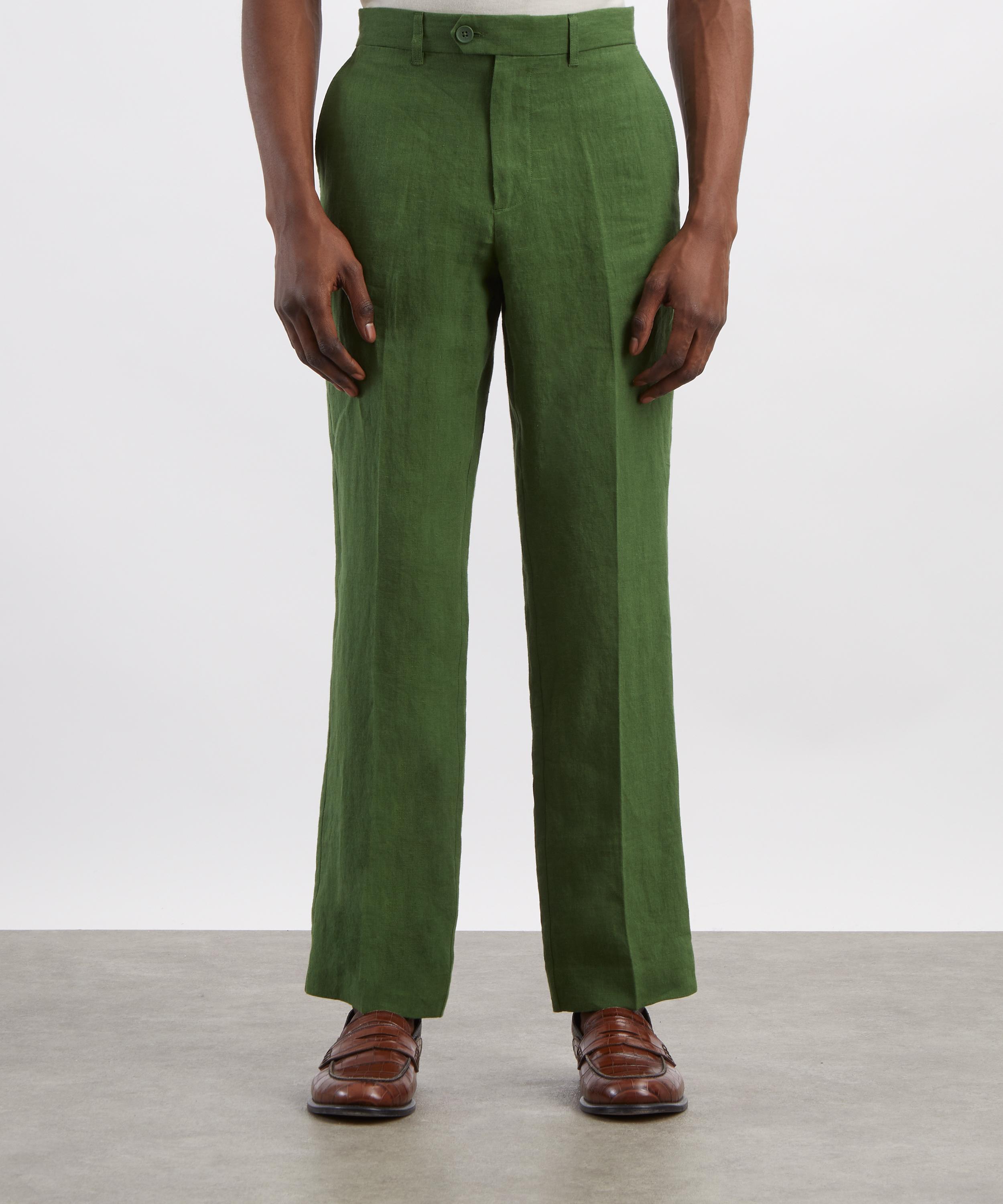 Percival - Forest Green Tailored Linen Trousers image number 2