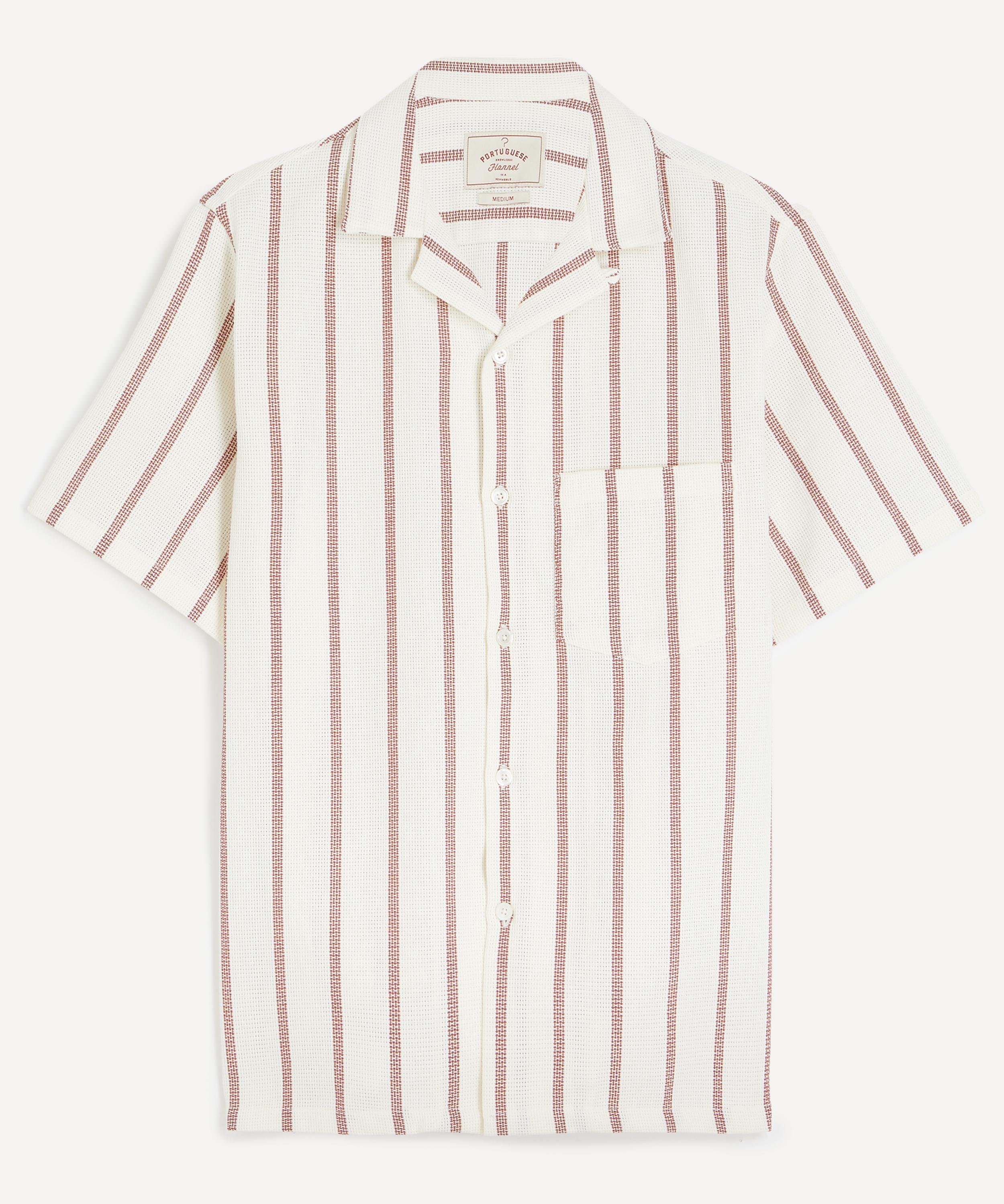 Portuguese Flannel - Piquet Stripe Short-Sleeve Shirt in Bordeaux