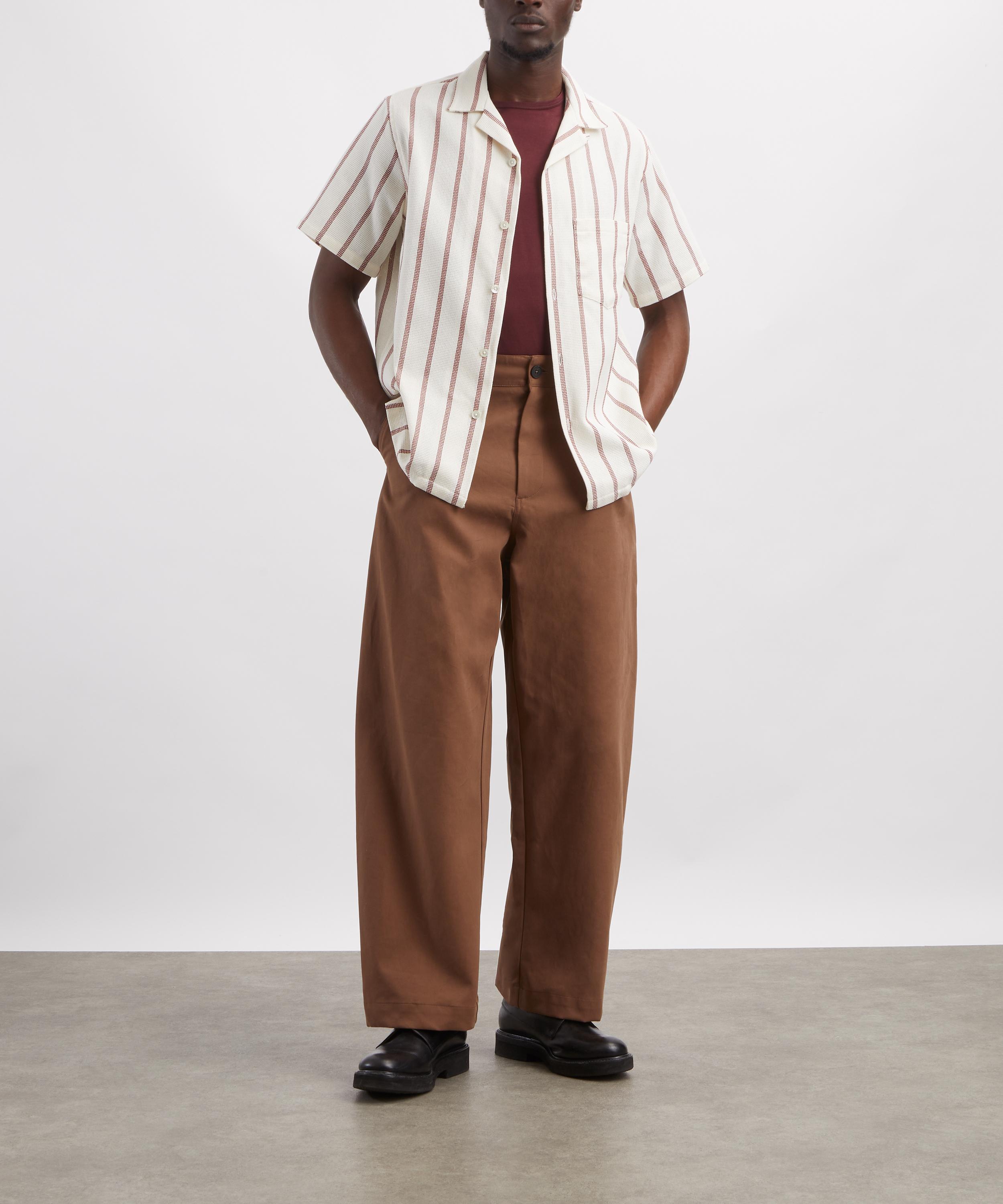 Portuguese Flannel - Piquet Stripe Short-Sleeve Shirt in Bordeaux image number 1