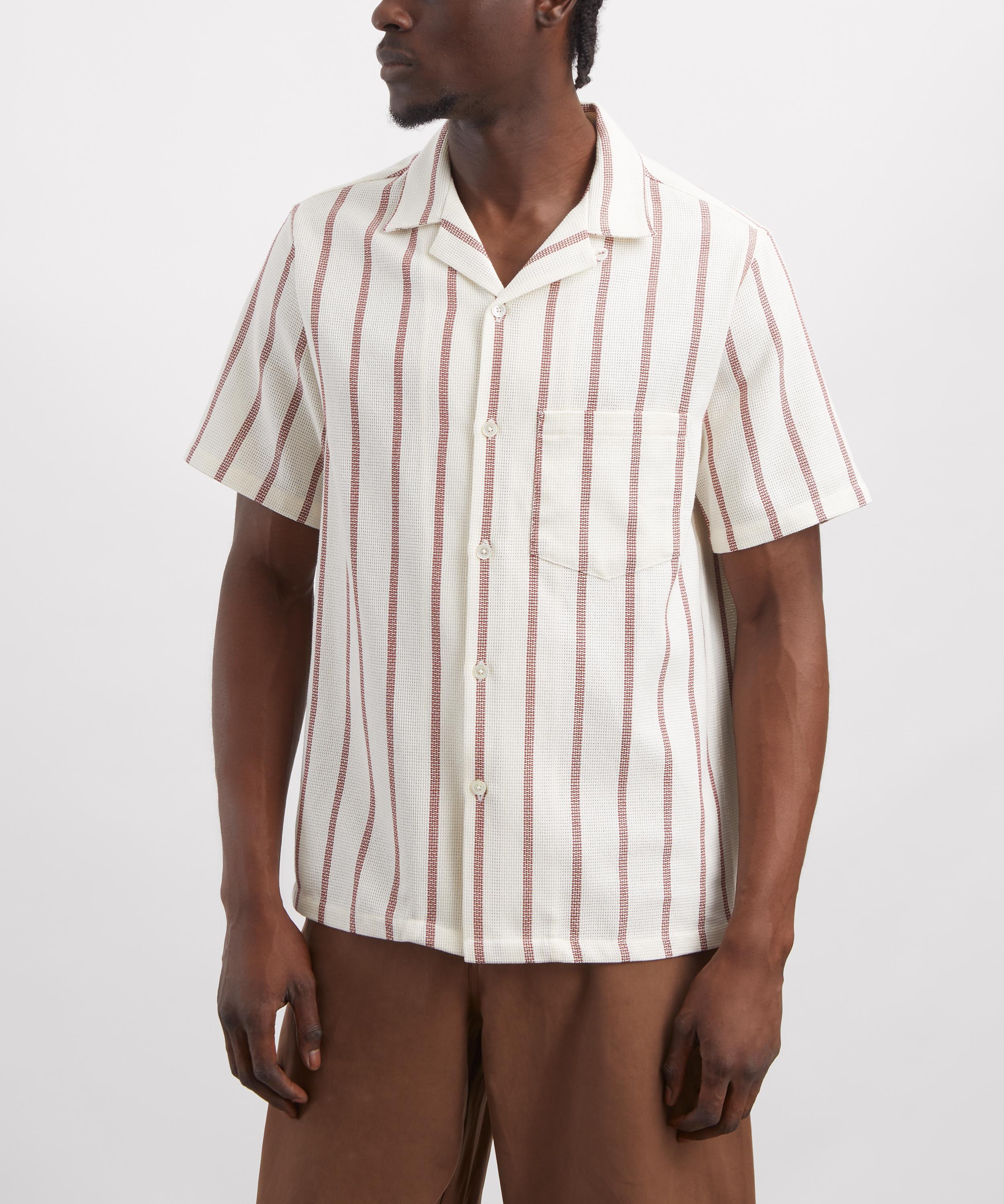 Portuguese Flannel - Piquet Stripe Short-Sleeve Shirt in Bordeaux image number 2