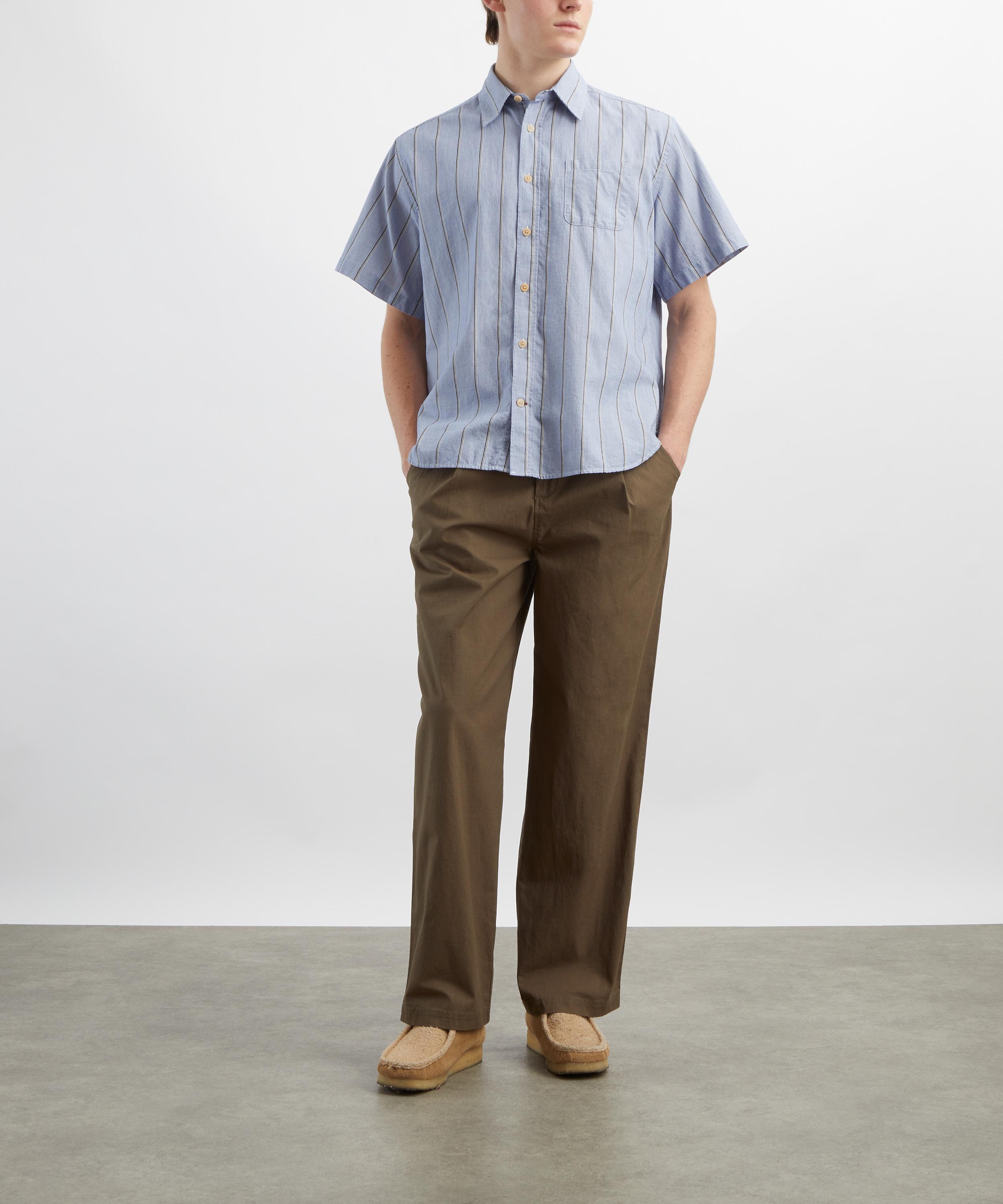 Oliver Spencer - Atlanta Pinwell Blue Short-Sleeve Shirt image number 1
