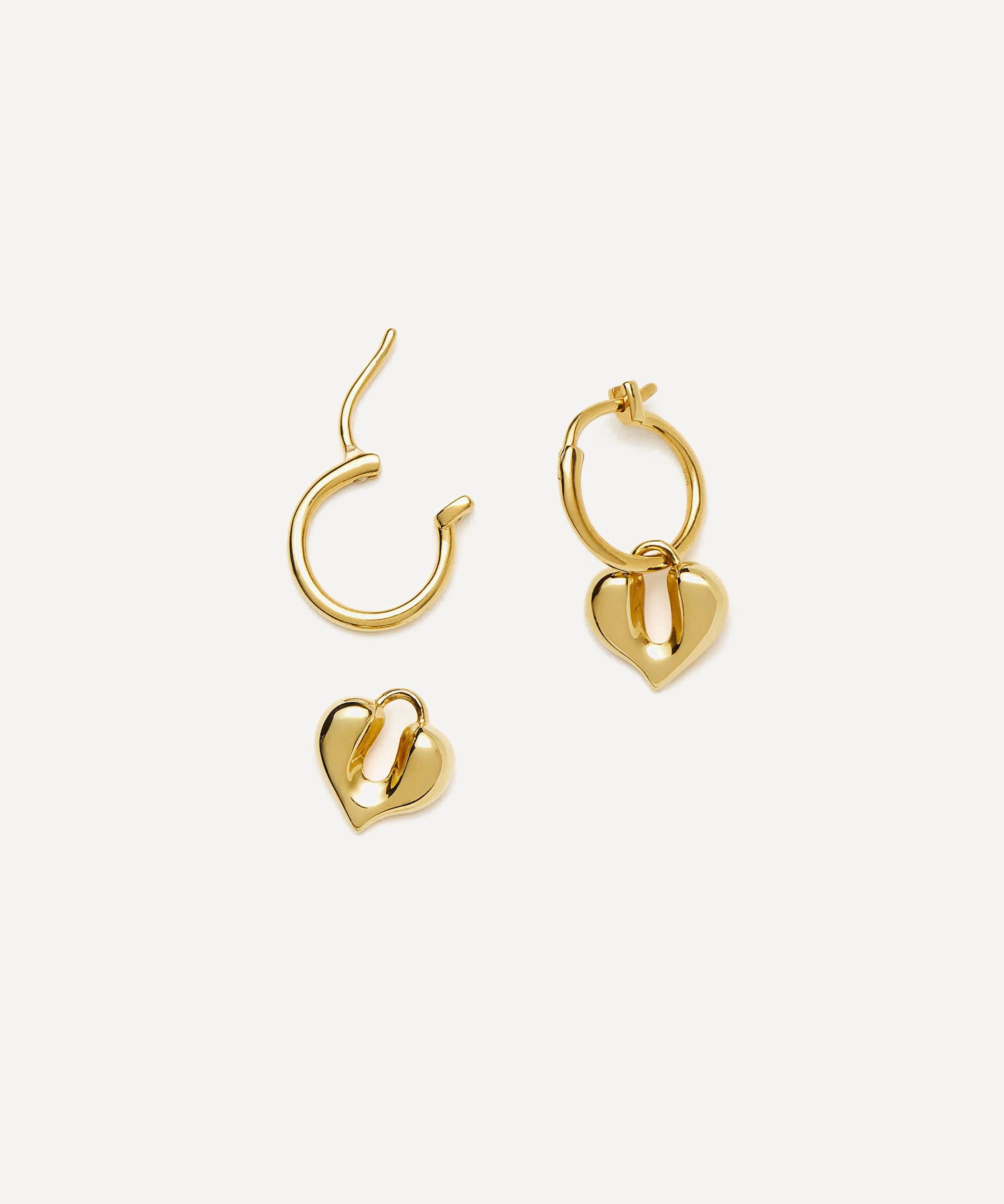 Missoma - 18ct Gold-Plated Vermeil Silver Molten Heart Charm Hoop Earrings image number 1