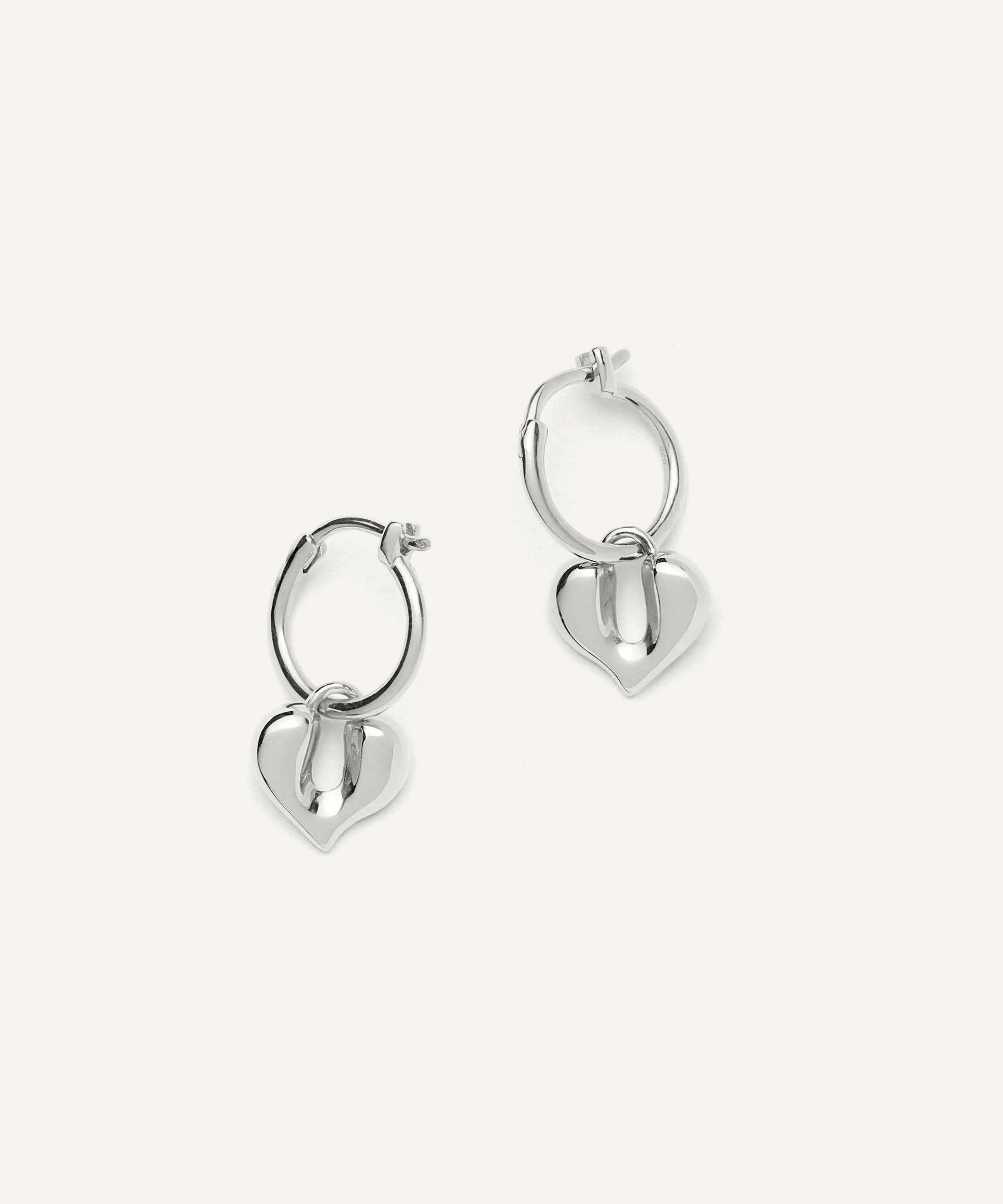 Missoma - Rhodium-Plated Molten Heart Charm Hoop Earrings