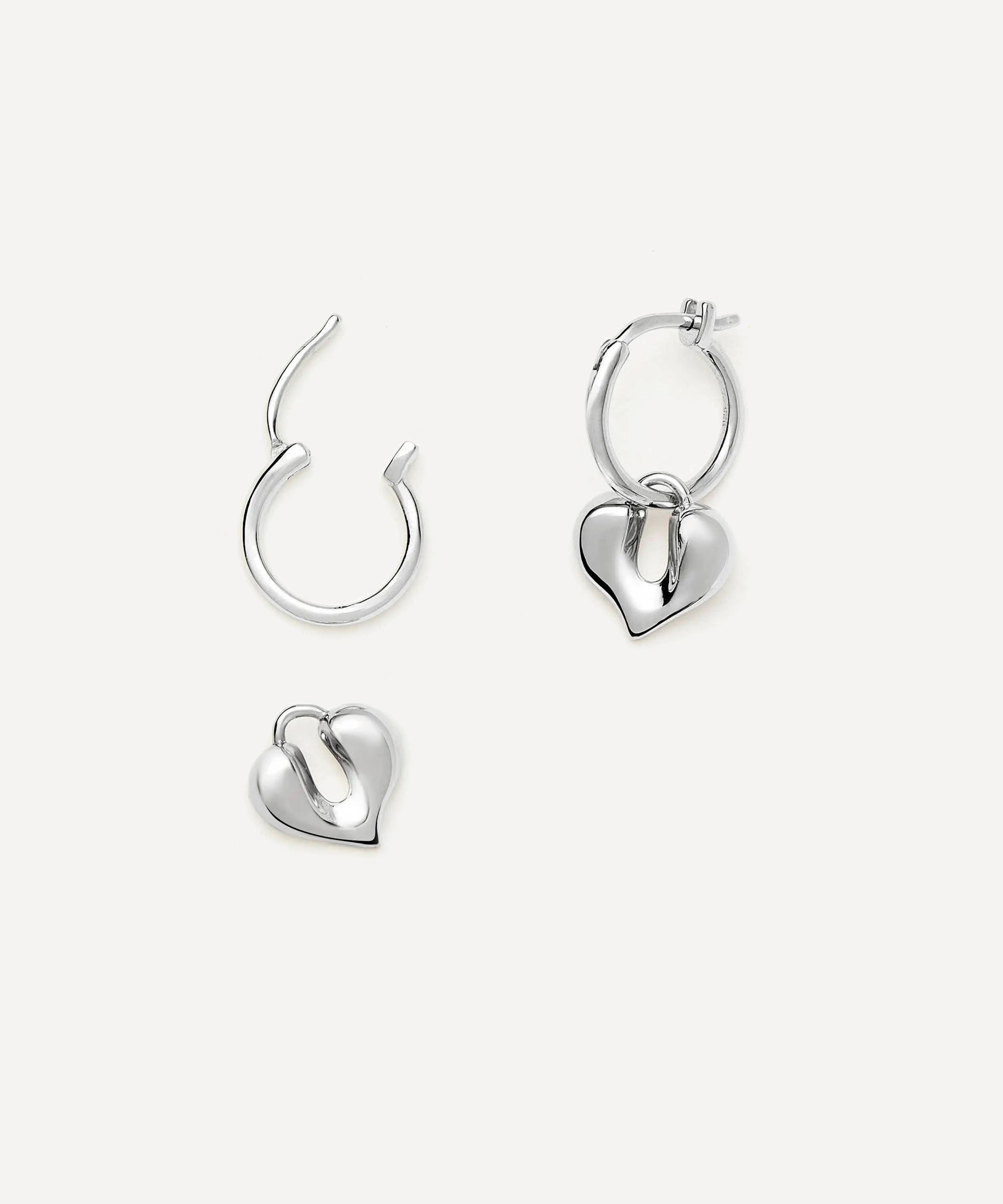 Missoma - Rhodium-Plated Molten Heart Charm Hoop Earrings image number 1