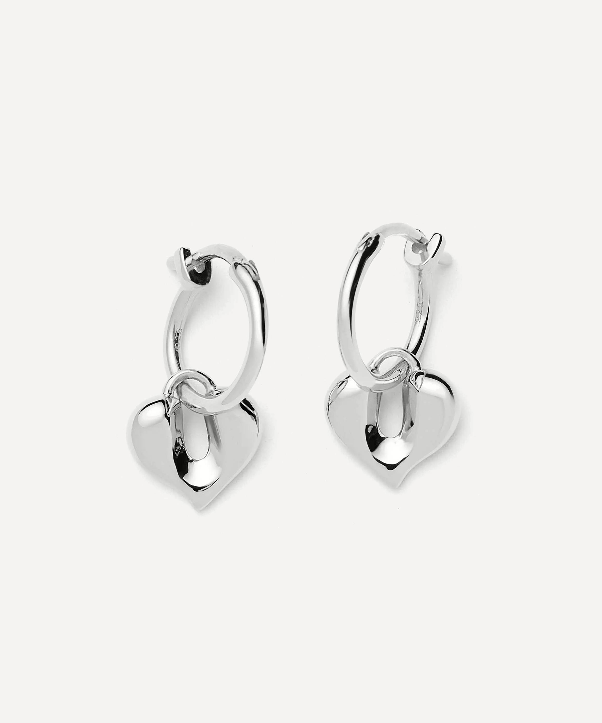 Missoma - Rhodium-Plated Molten Heart Charm Hoop Earrings image number 2
