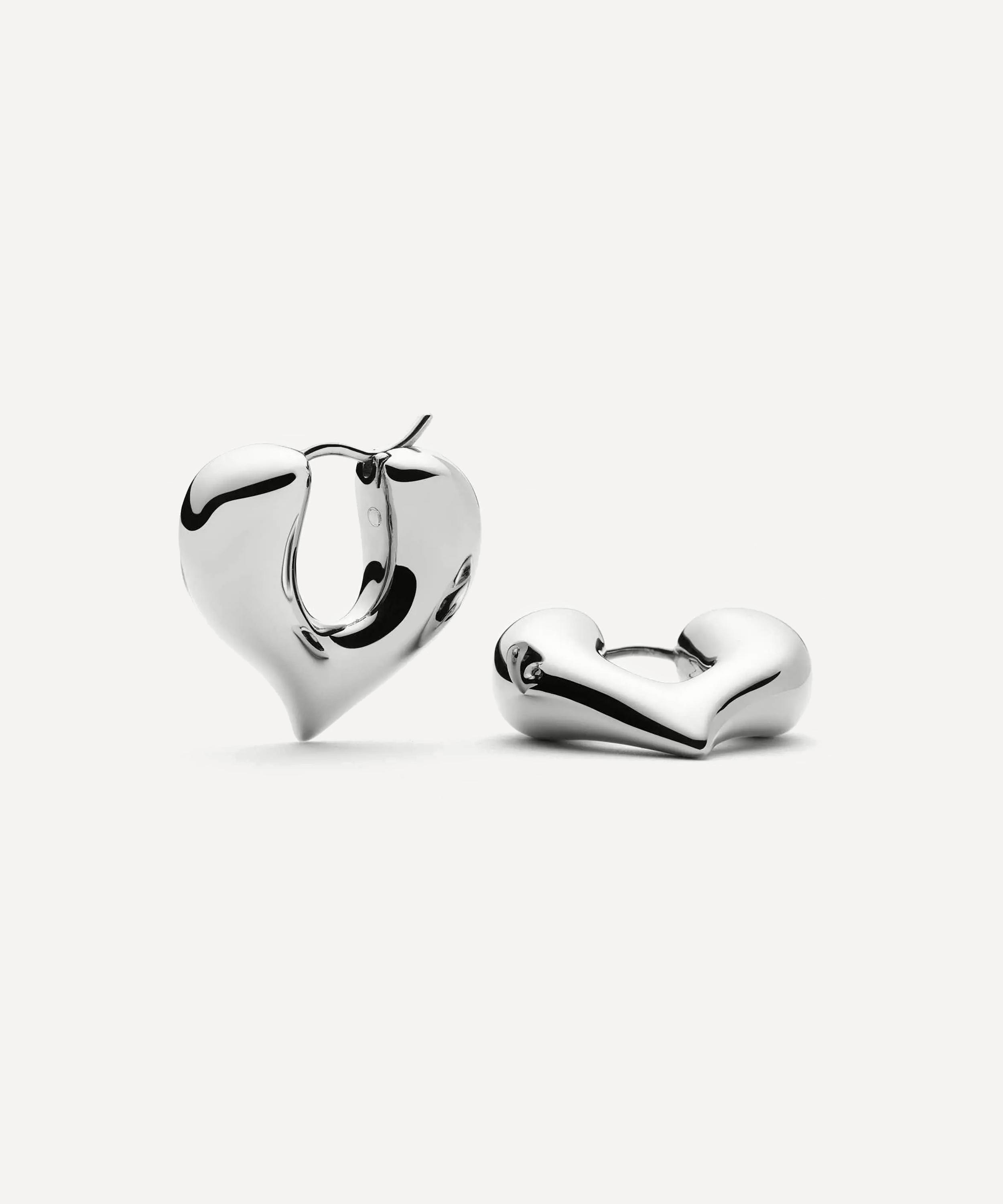 Missoma - Rhodium-Plated Molten Heart Medium Hoop Earrings