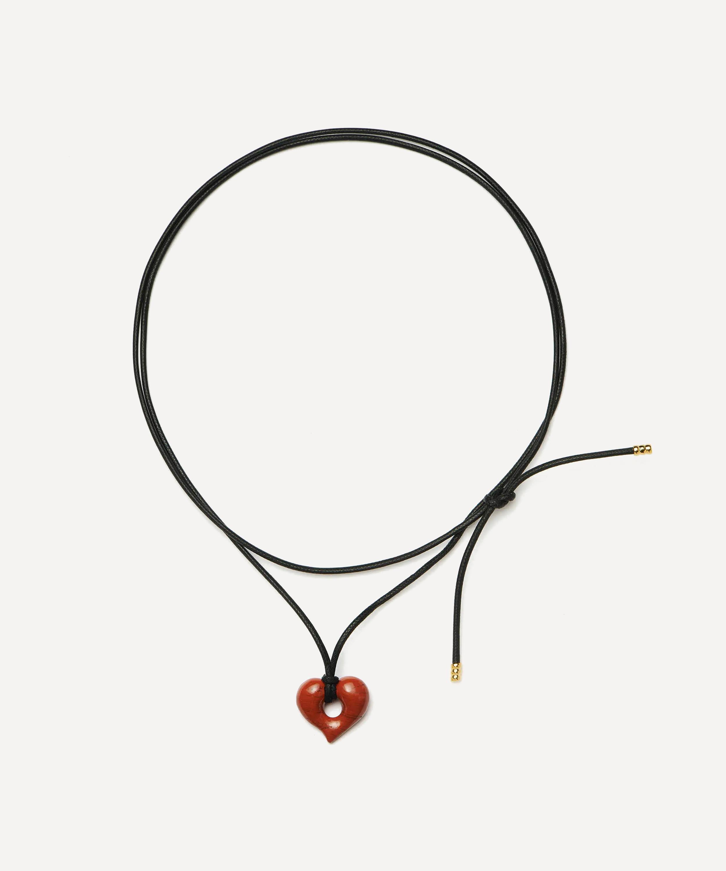 Missoma - 18ct Gold-Plated Molten Heart Gemstone Pendant Cord Necklace image number 1