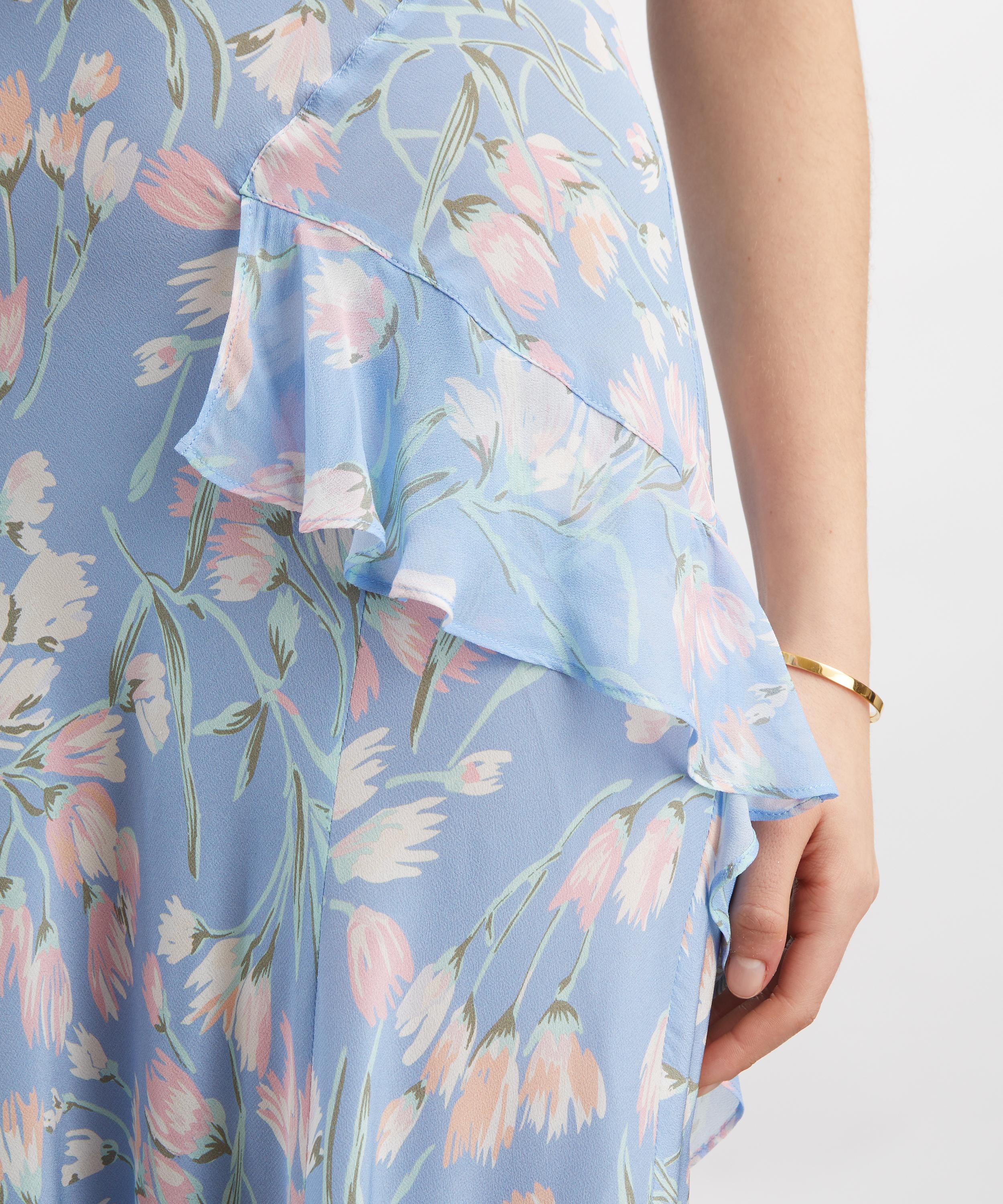 RIXO - Evie Watercolour Floral Blue Silk Midi Dress image number 4