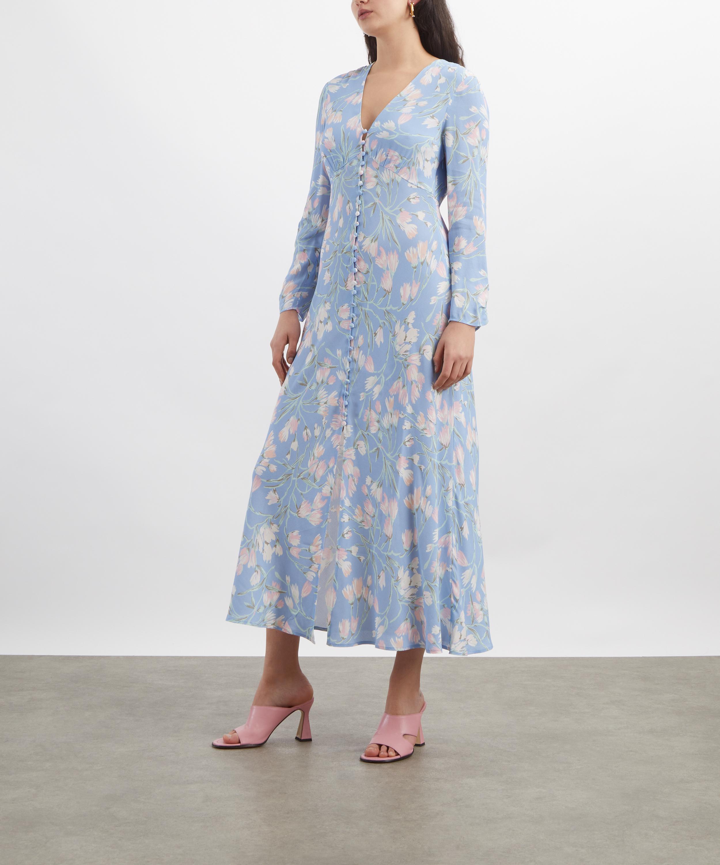 RIXO - Katie Watercolour Floral Blue Midi Dress image number 2