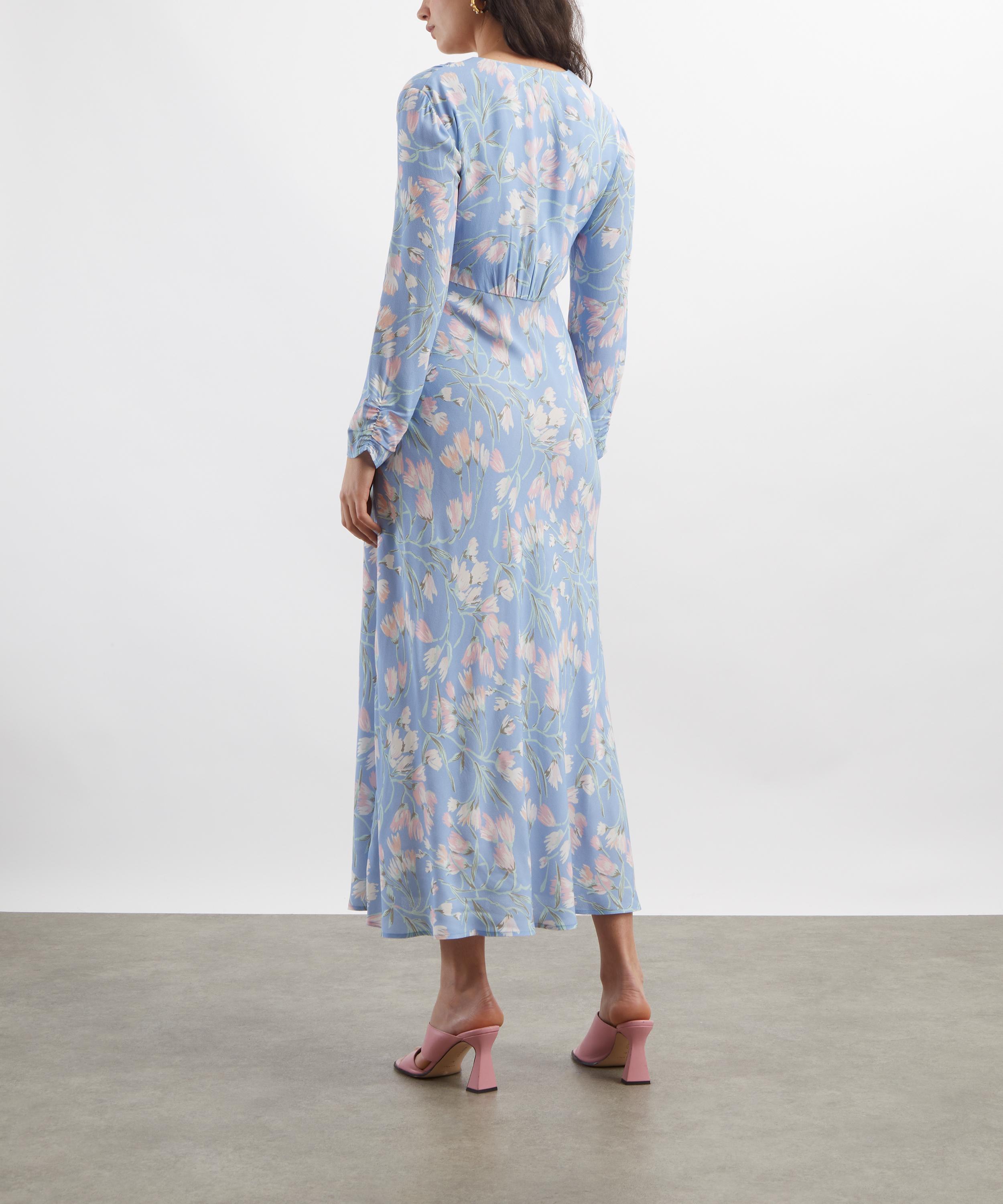 RIXO - Katie Watercolour Floral Blue Midi Dress image number 3