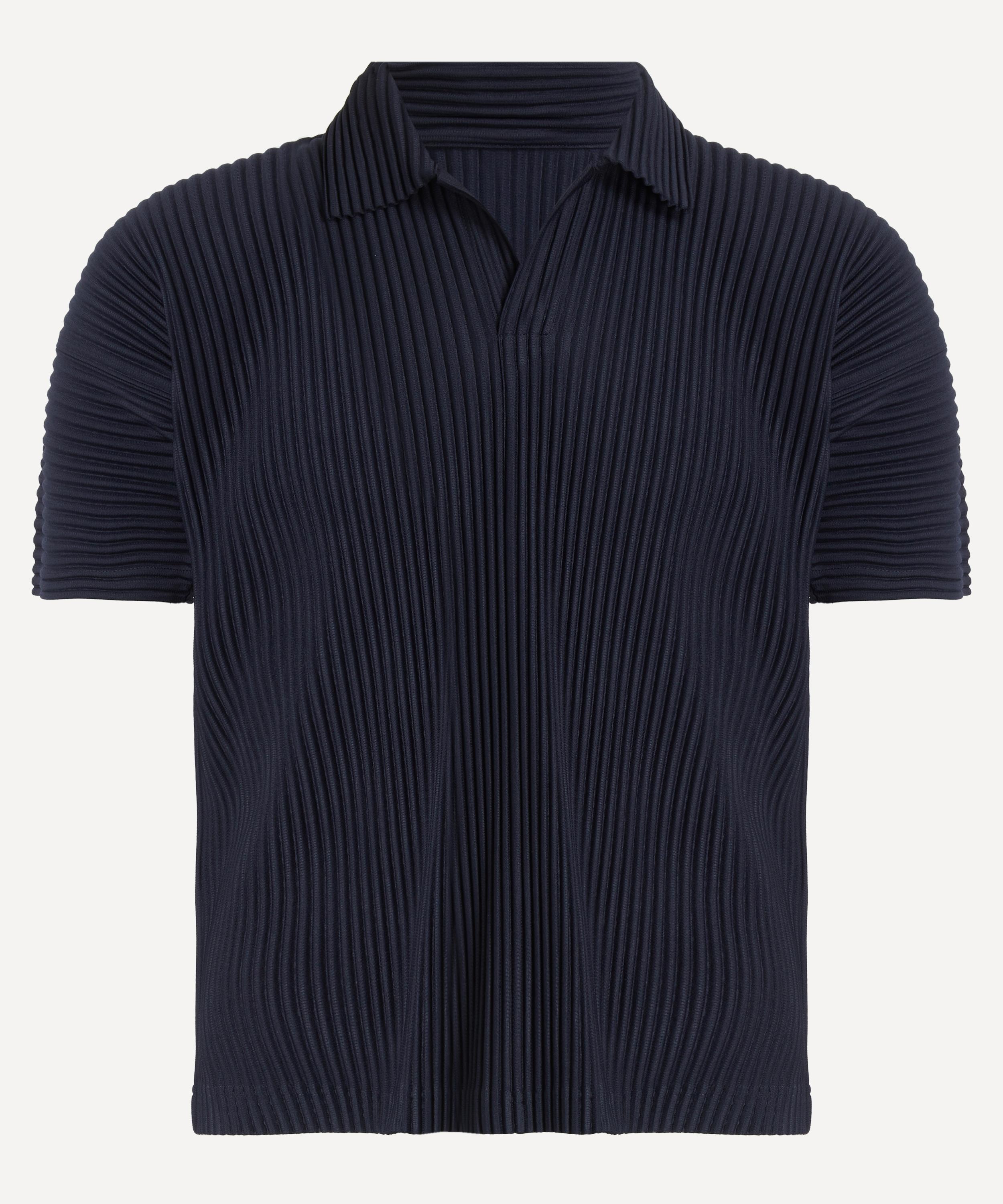 HOMME PLISS&Eacute; ISSEY MIYAKE - BASICS Navy Pleated Polo Shirt