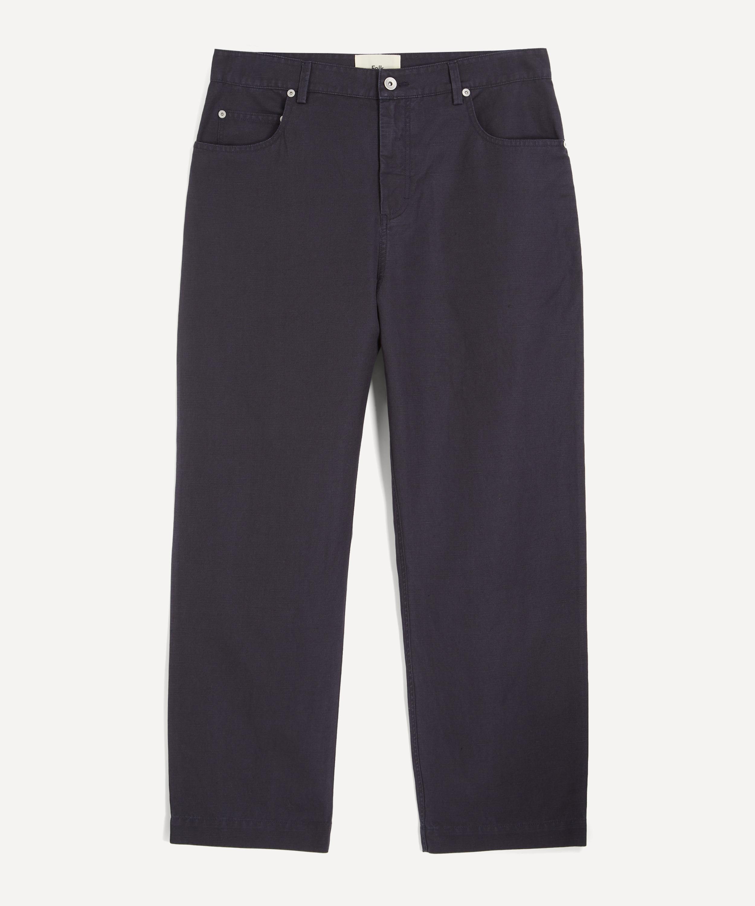 Folk - Soft Black Twill Barrel-Leg Trousers