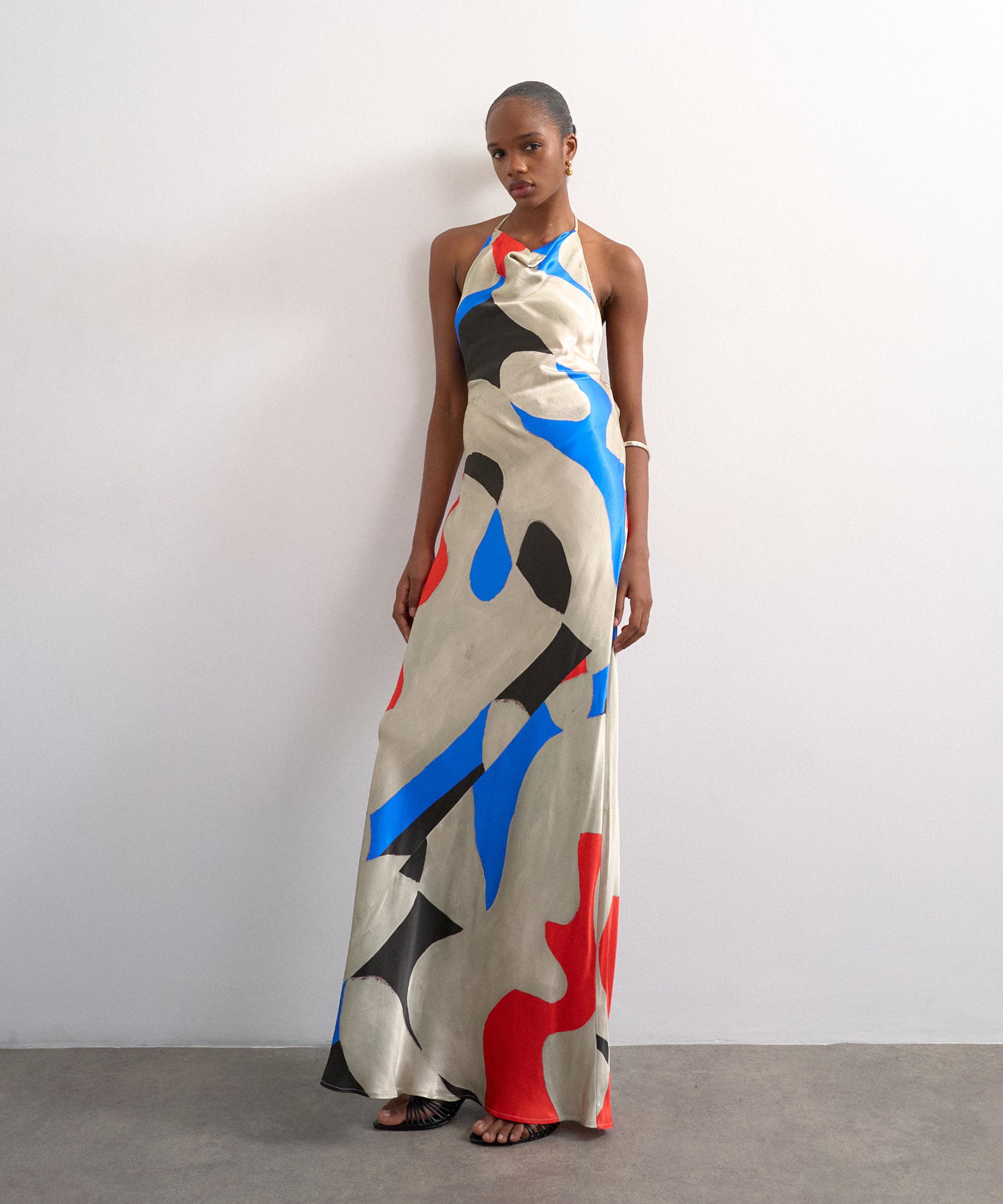 TOPSHOP - Bold Abstract Halter Cowl Maxi Dress