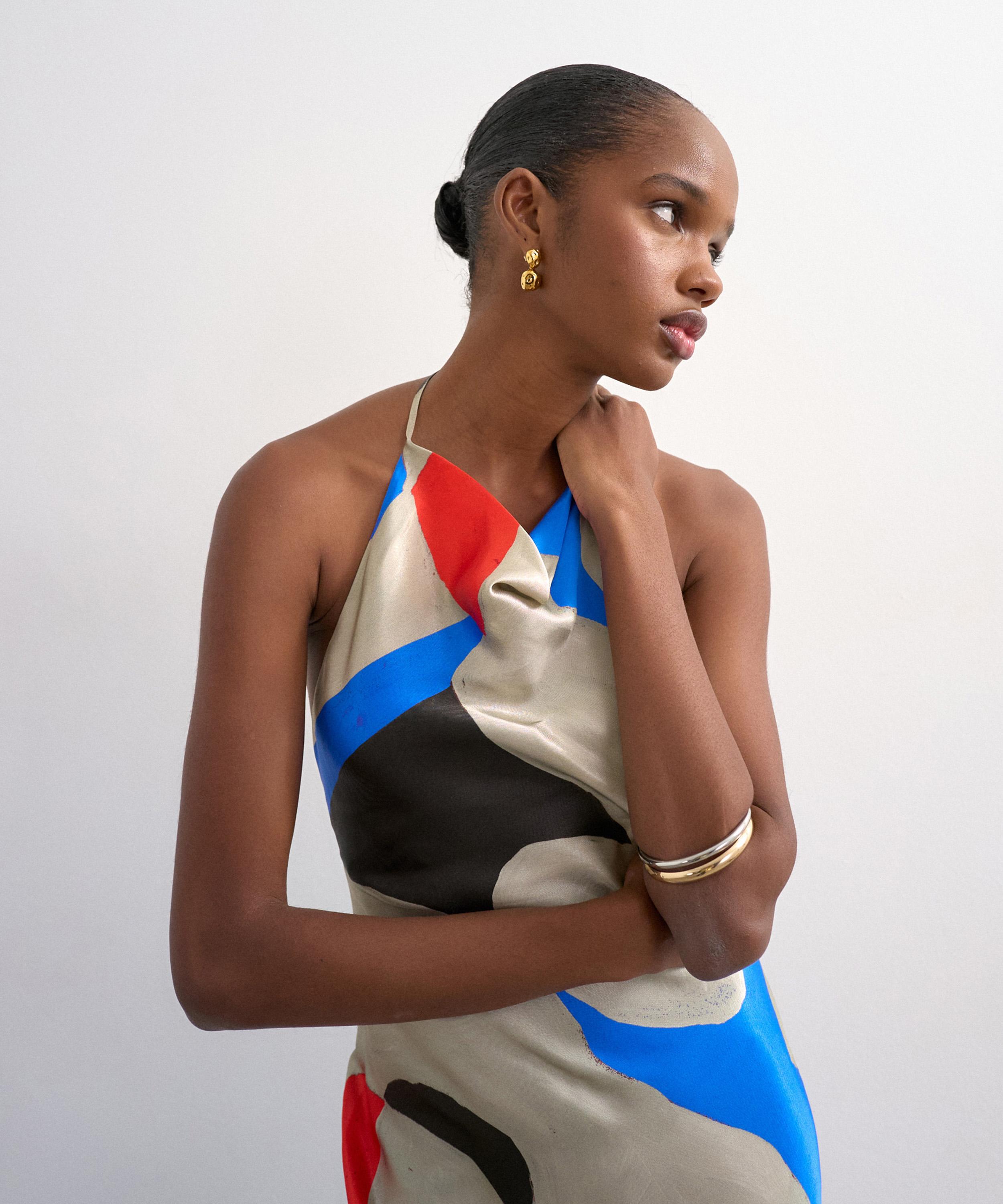 TOPSHOP - Bold Abstract Halter Cowl Maxi Dress image number 2