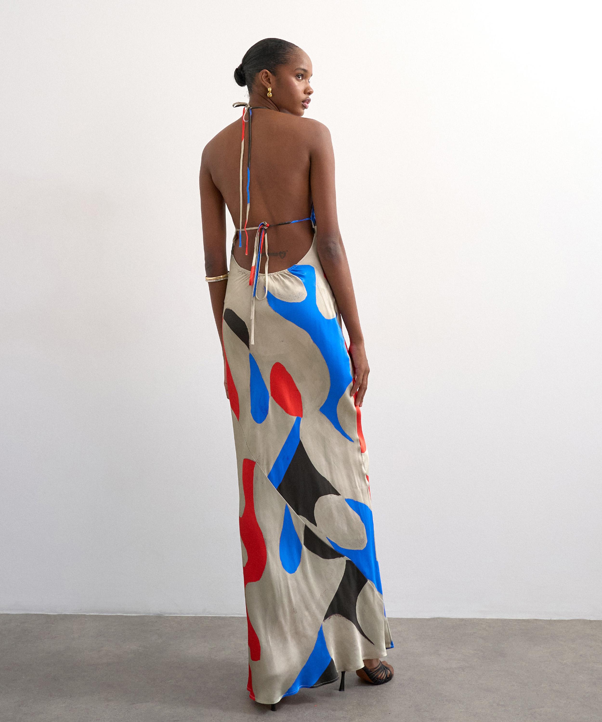 TOPSHOP - Bold Abstract Halter Cowl Maxi Dress image number 3