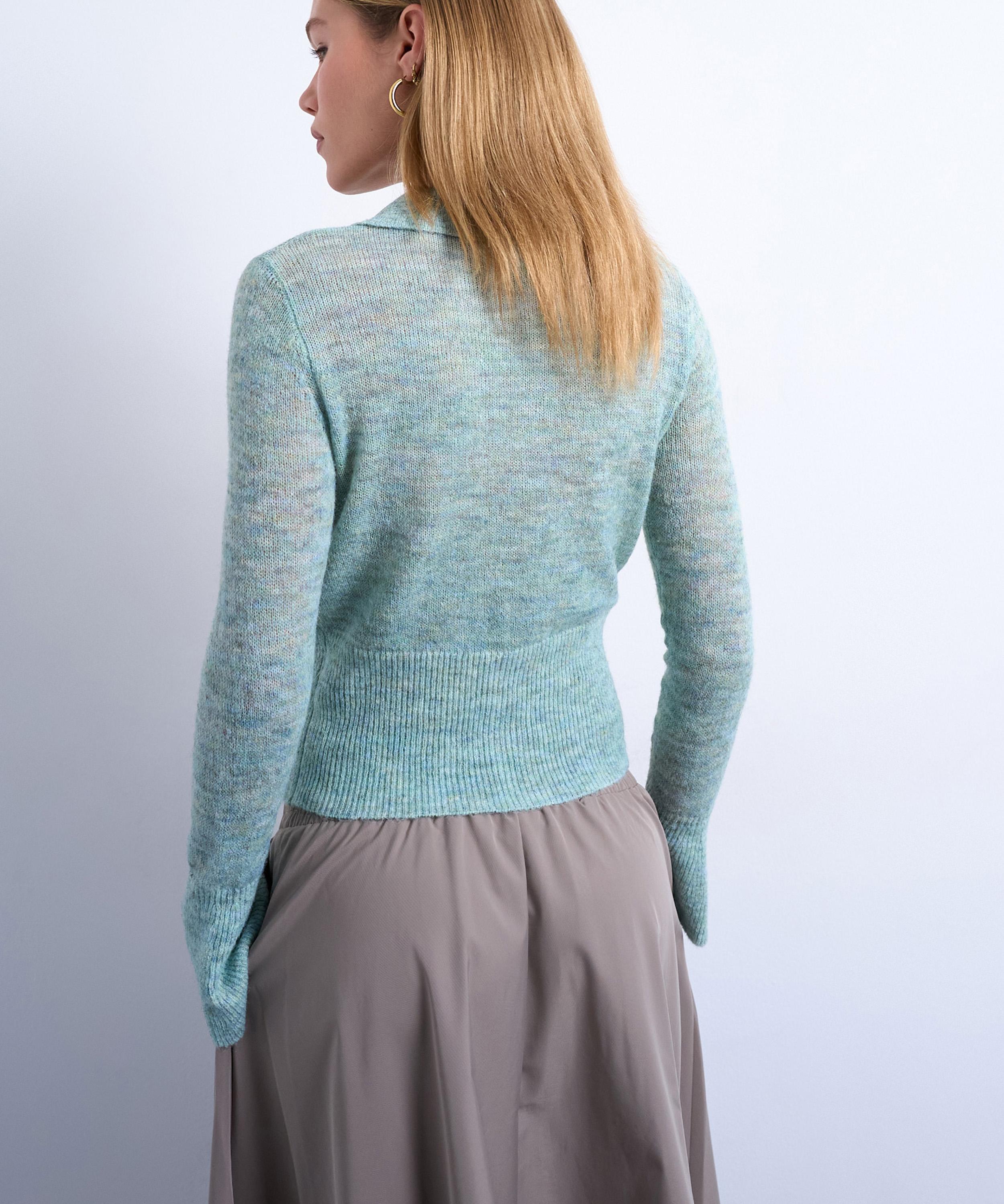 TOPSHOP - Mint Knitted Sheer Collared Cardigan image number 3