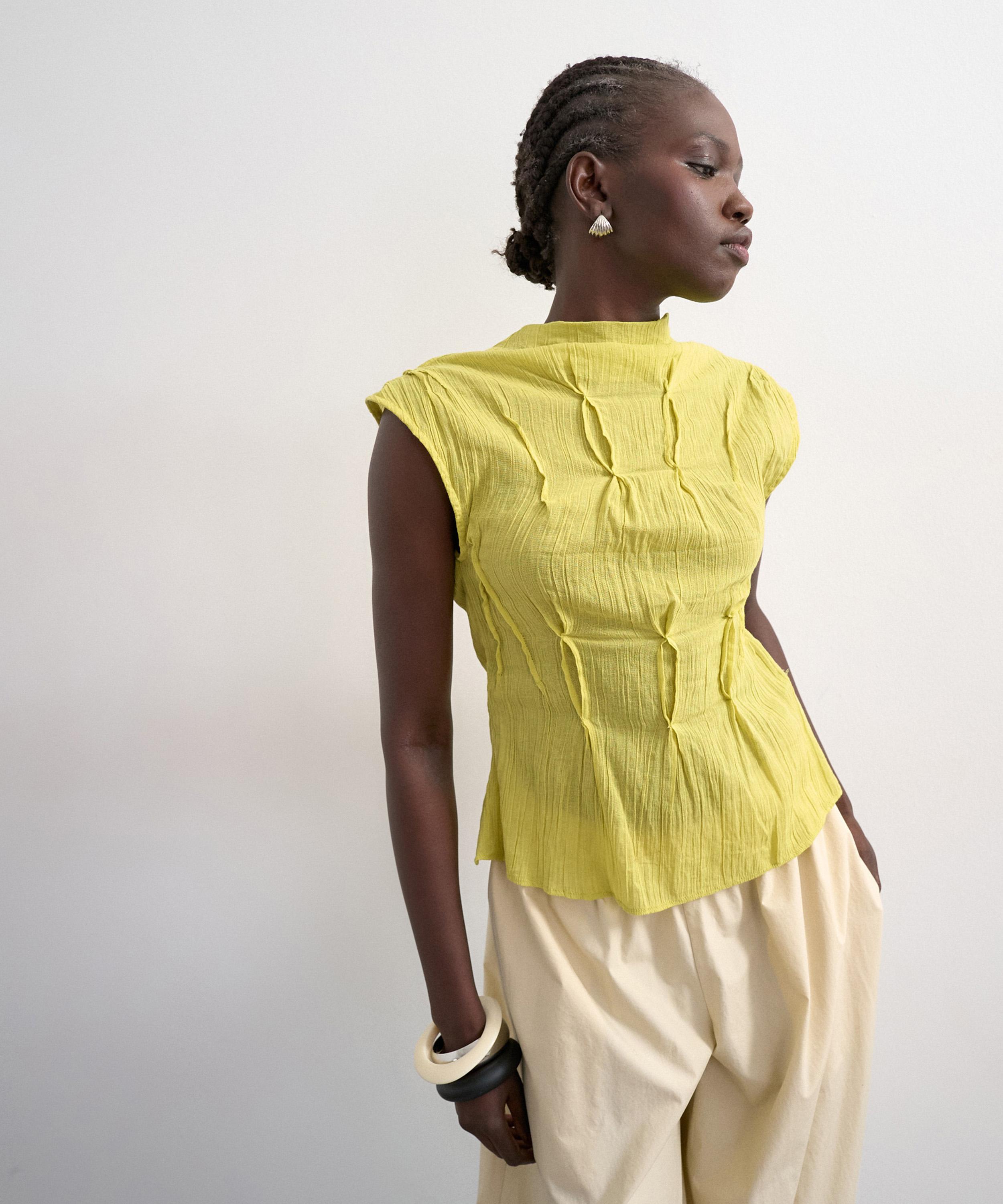 TOPSHOP - Green Sleeveless Pintuck Crinkle Top