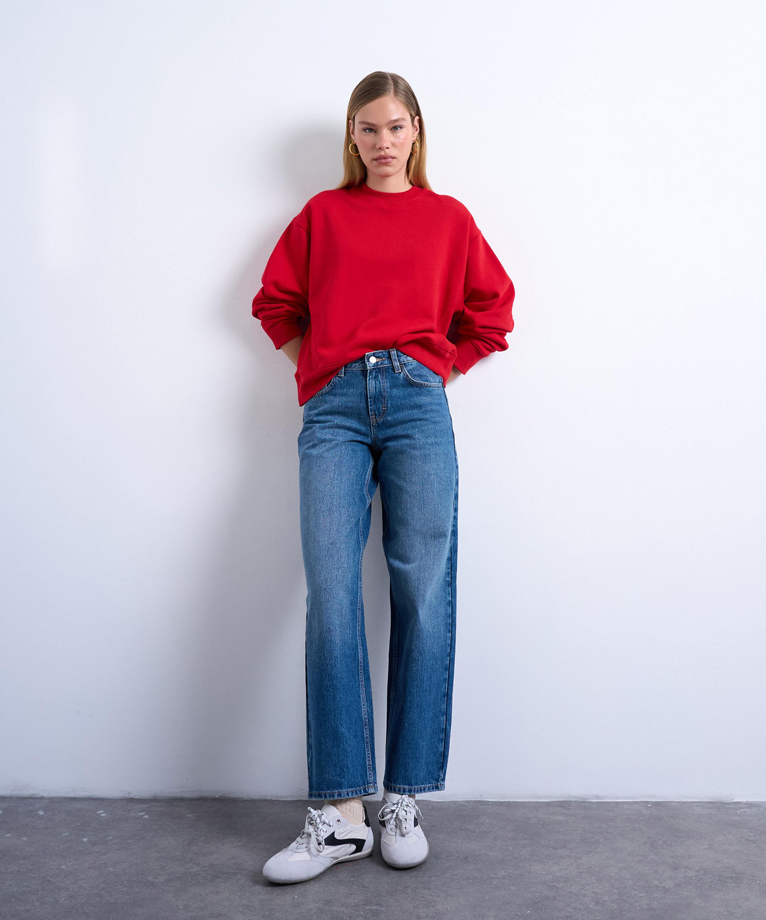 TOPSHOP - Cinch Low-Rise Jeans in Mid-Blue