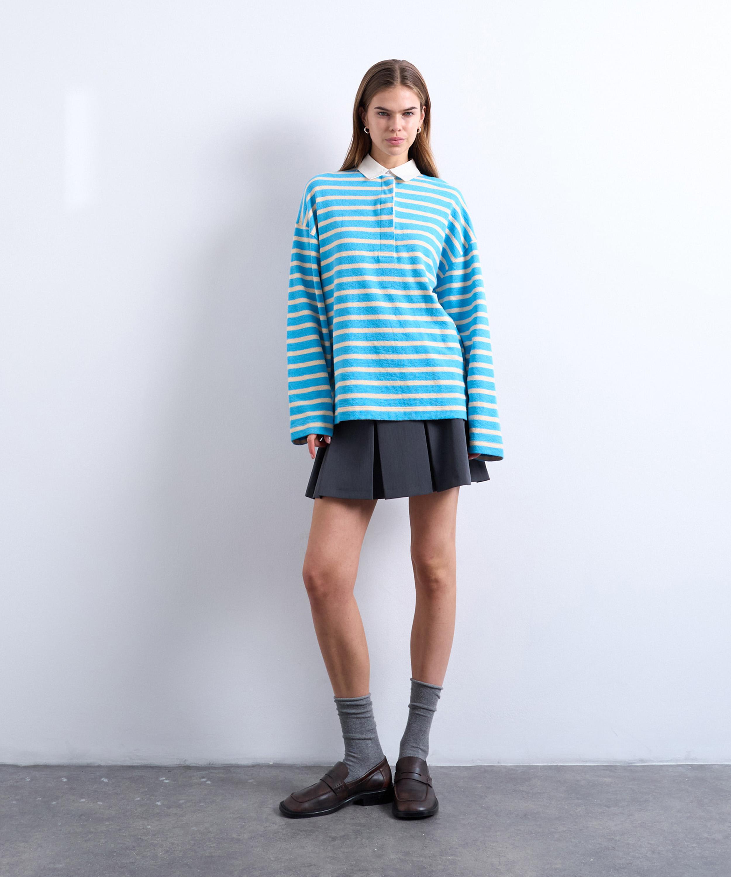 TOPSHOP - Blue Stripe Long-Sleeve Rugby Polo Top image number 1
