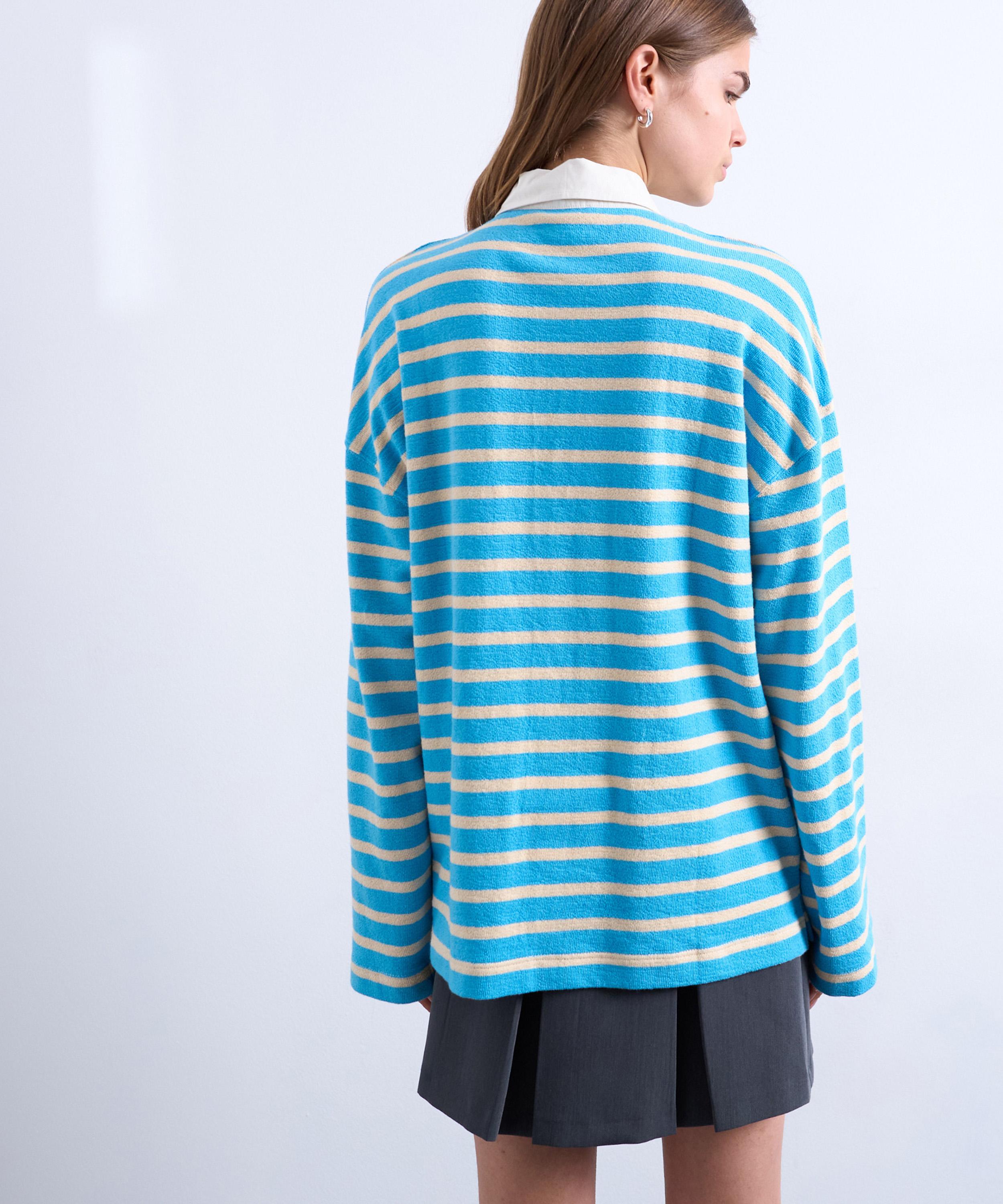 TOPSHOP - Blue Stripe Long-Sleeve Rugby Polo Top image number 3