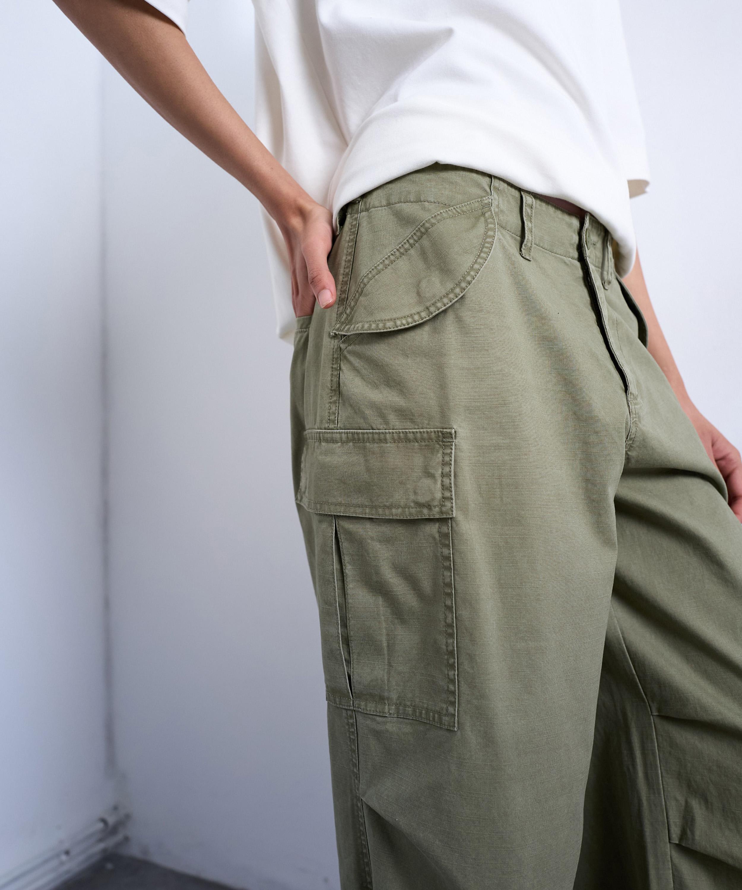 TOPSHOP - Khaki Cargo Drawcord Hem Trousers image number 2
