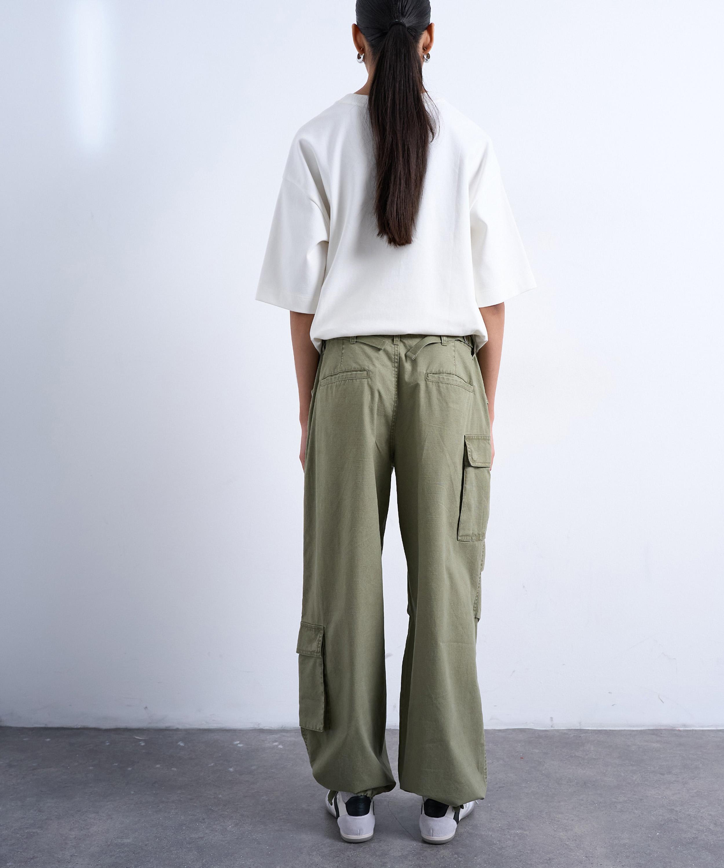 TOPSHOP - Khaki Cargo Drawcord Hem Trousers image number 3