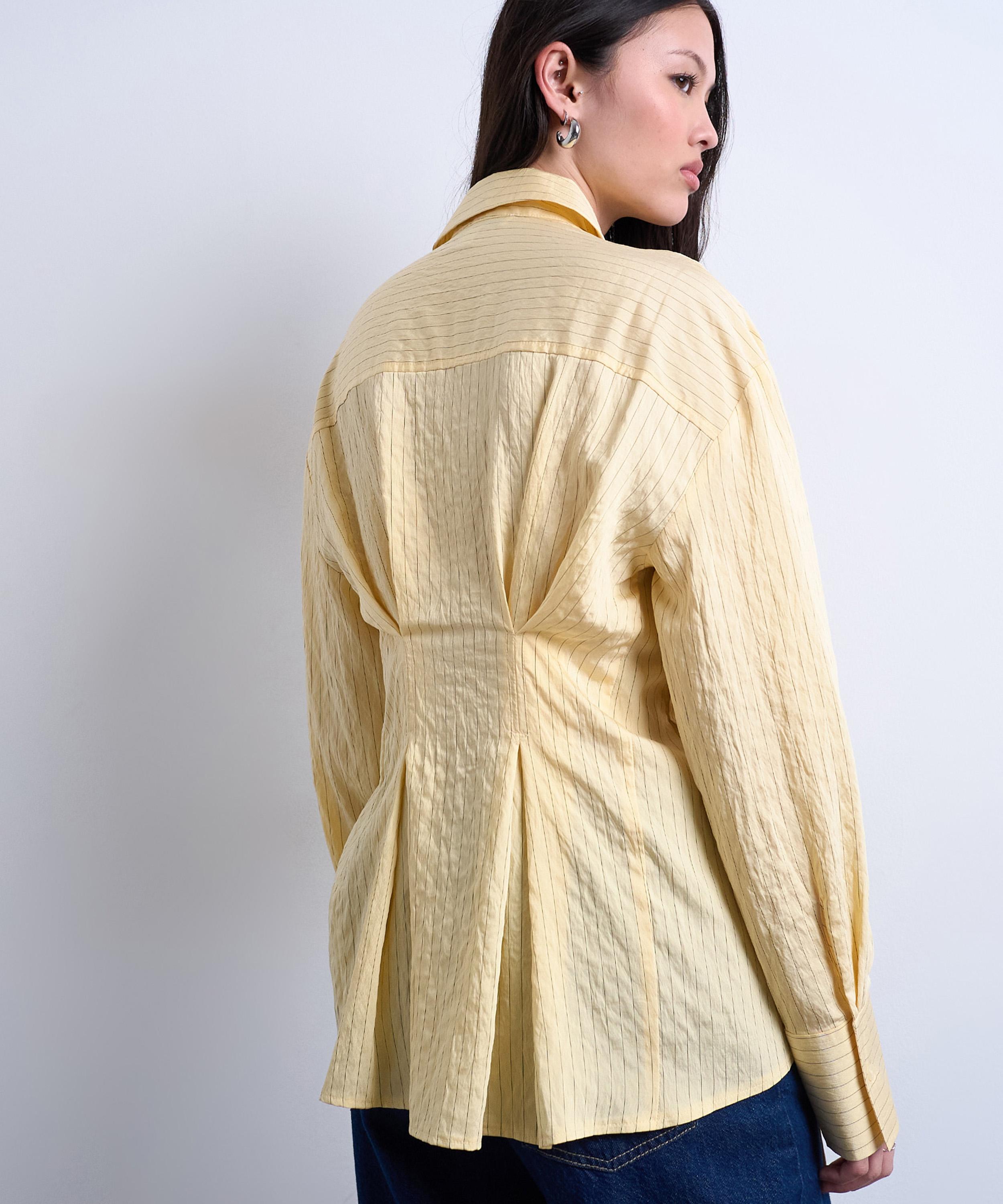 TOPSHOP - Yellow Stripe Asymmetric Placket Long-Sleeve Shirt image number 3