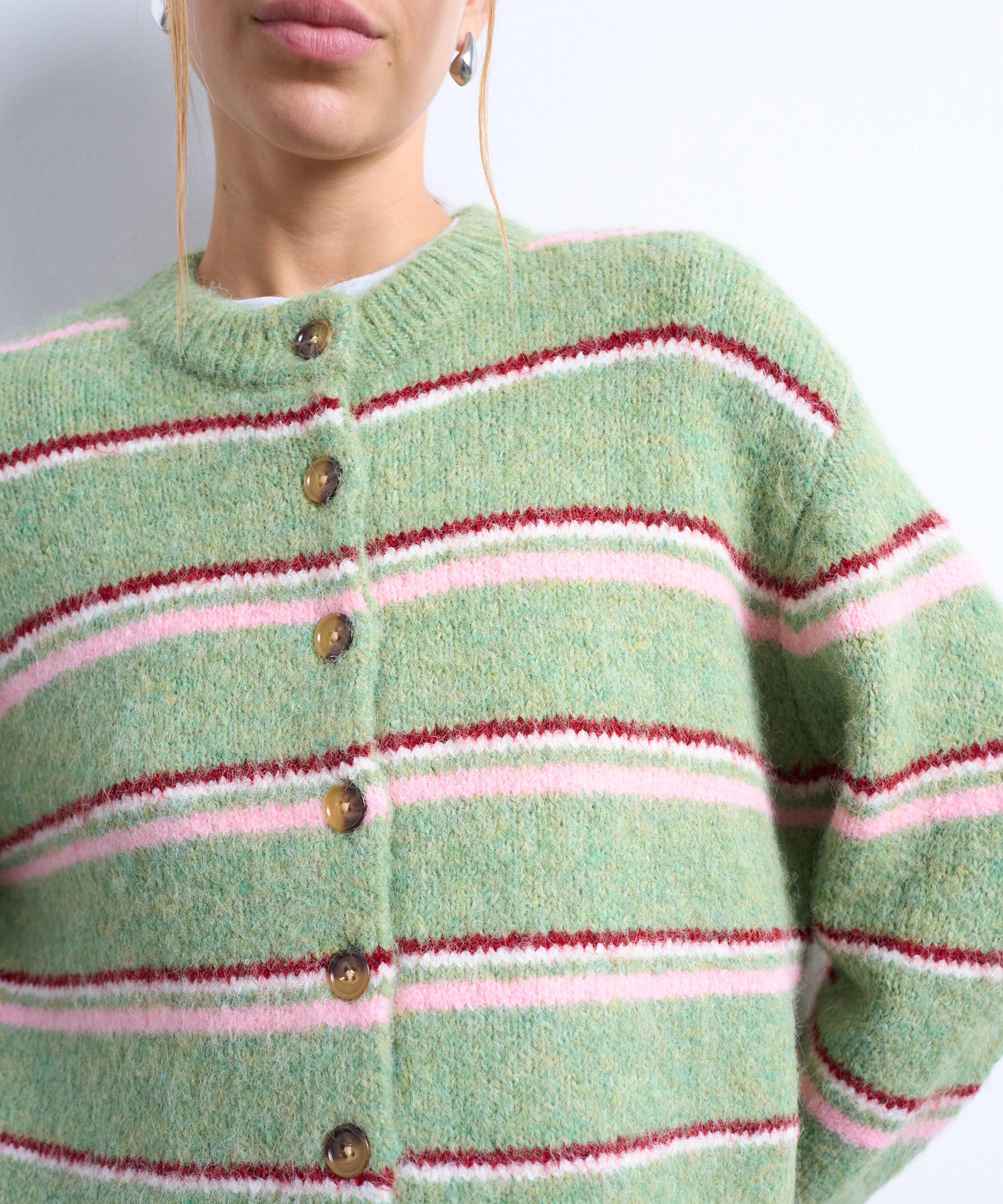 TOPSHOP - Green Multi-Stripe Knitted Cardigan image number 2