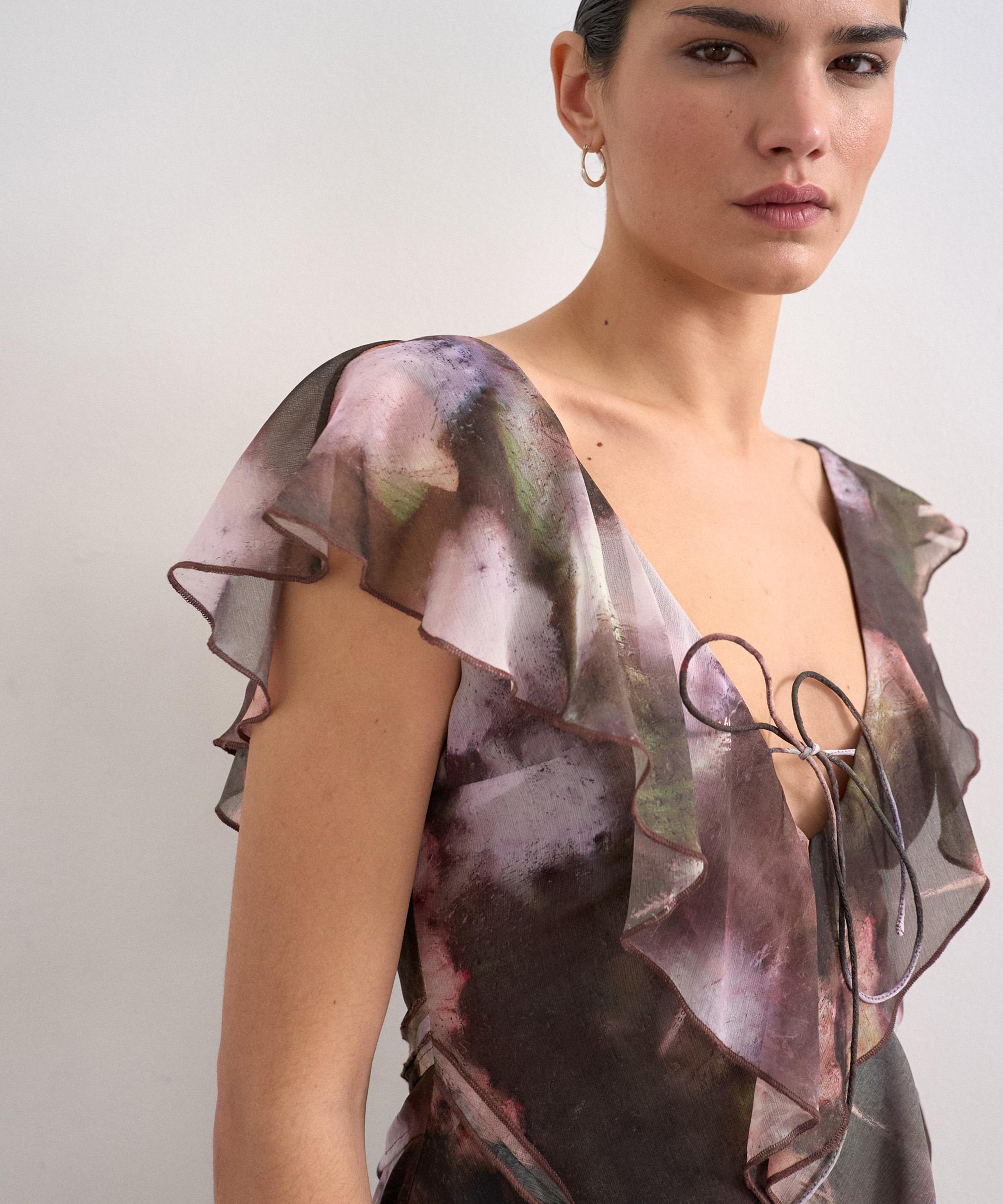 TOPSHOP - Ghostly Floral Ruffle Mini Dress image number 2