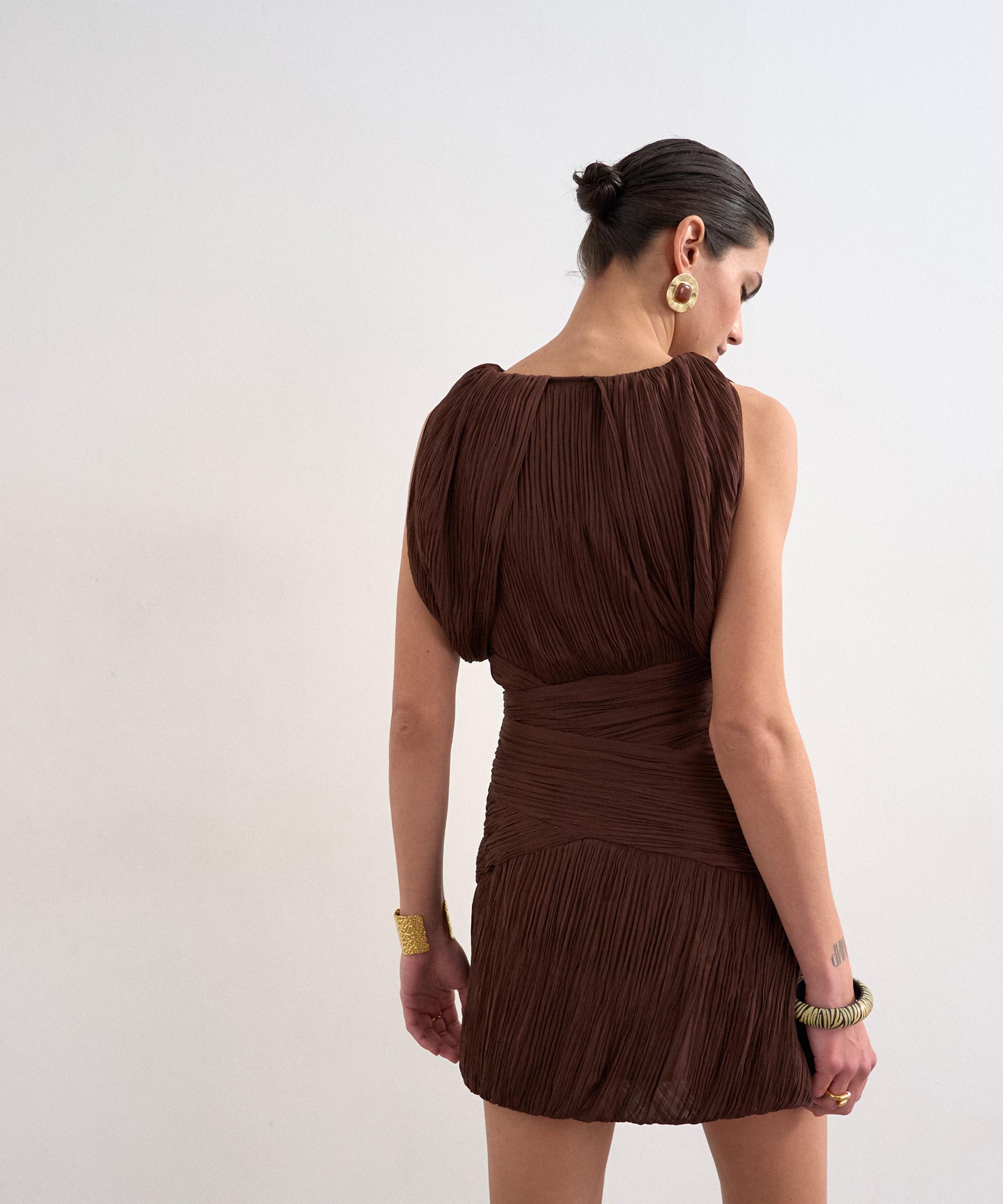 TOPSHOP Chocolate Sculptural Drape Mini Dress