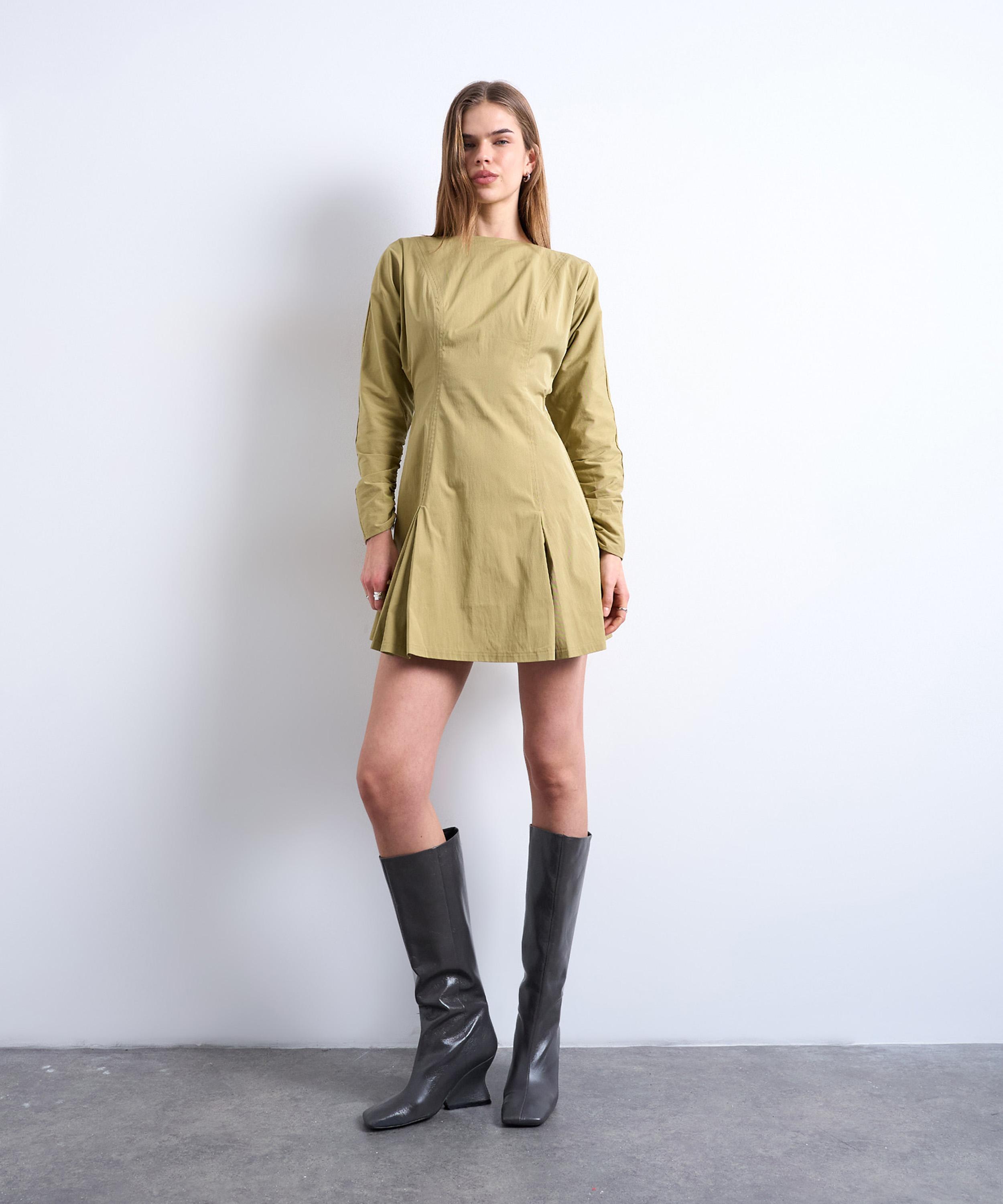 TOPSHOP - Olive Structured Flippy Hem Mini Dress&nbsp;