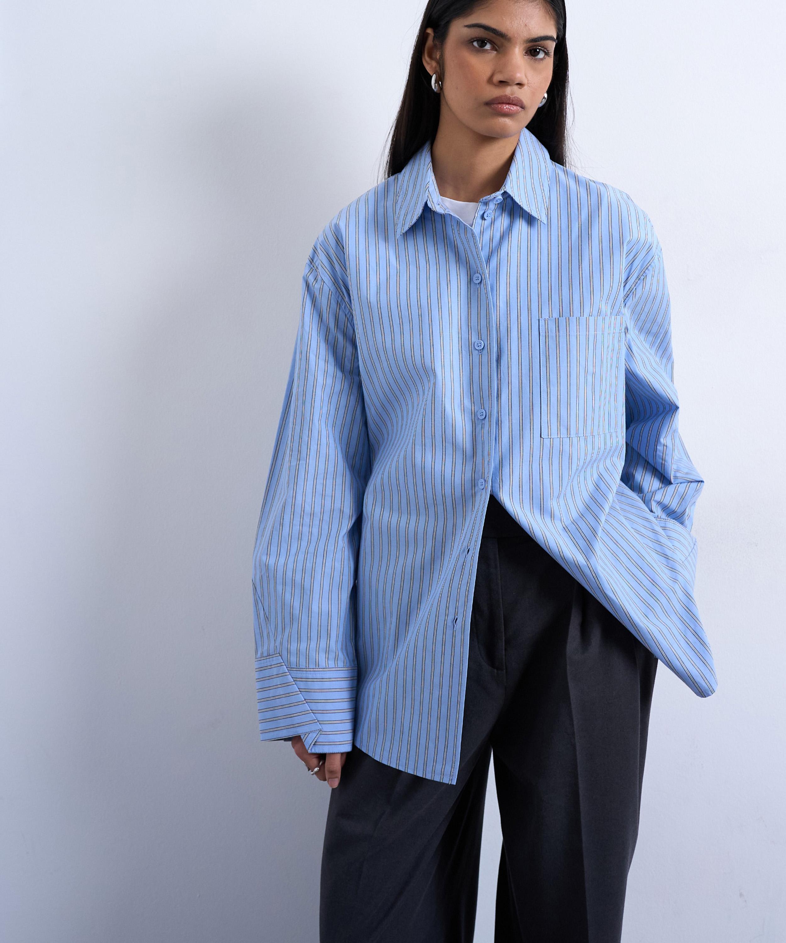 TOPSHOP - Blue Stripe Darted Cuff Oversized Shirt