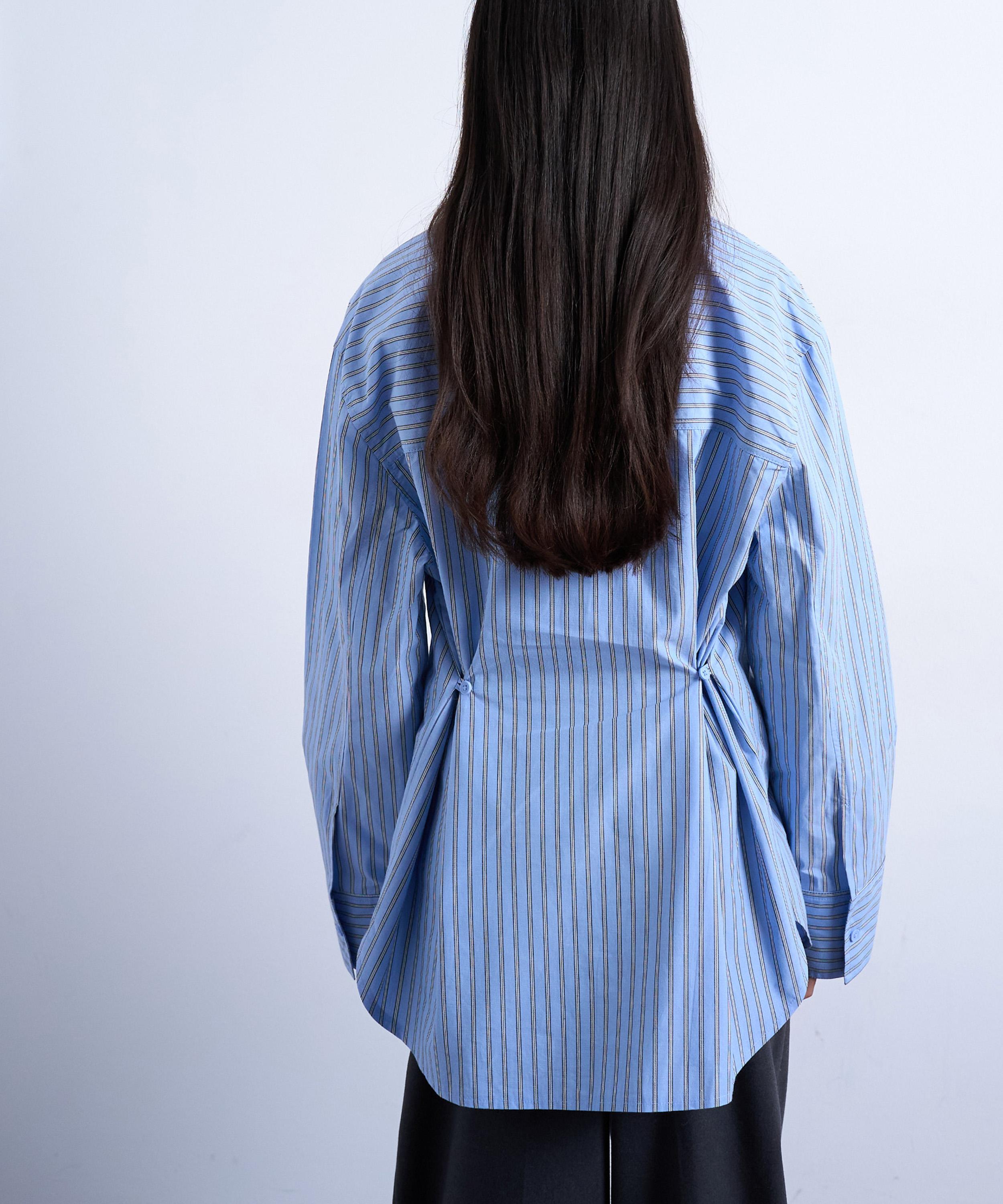 TOPSHOP - Blue Stripe Darted Cuff Oversized Shirt image number 3