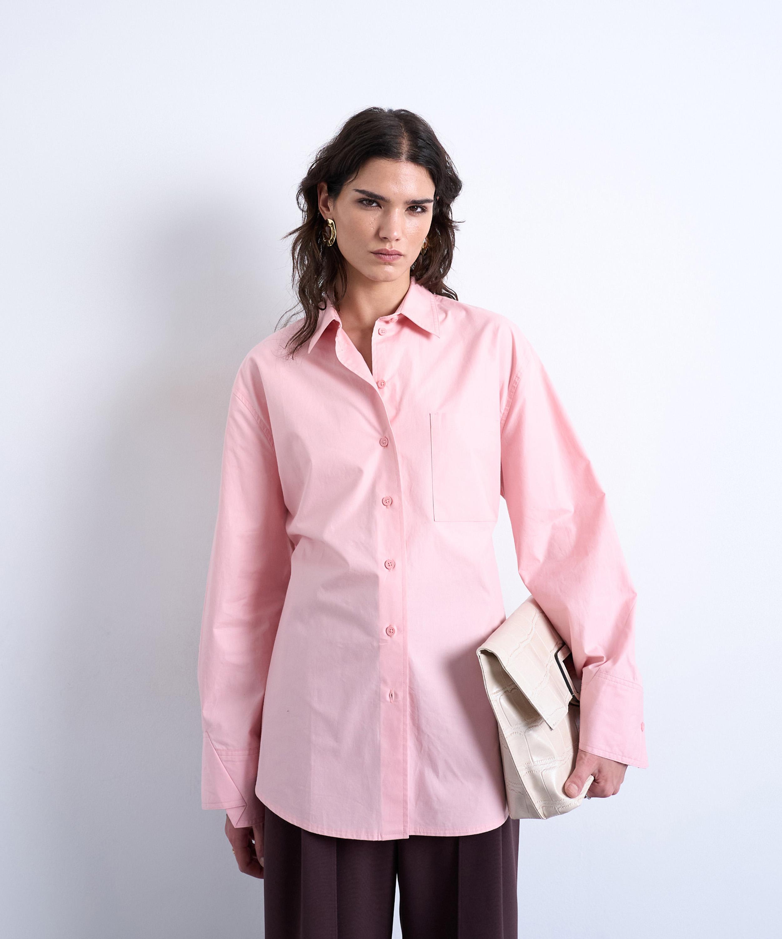 TOPSHOP - Pink Darted Cuff Oversized Shirt