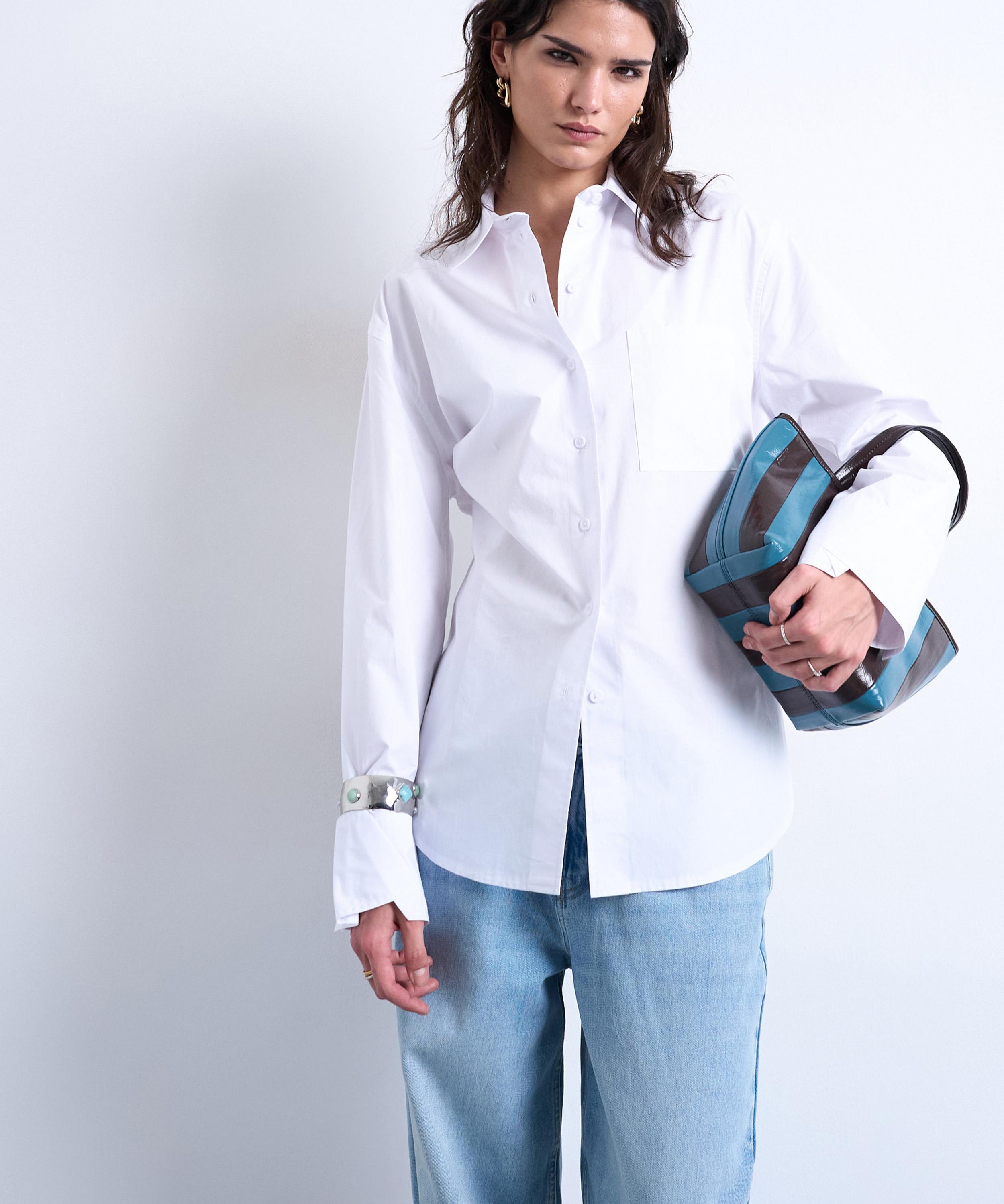 TOPSHOP - White Darted Cuff Oversized Shirt