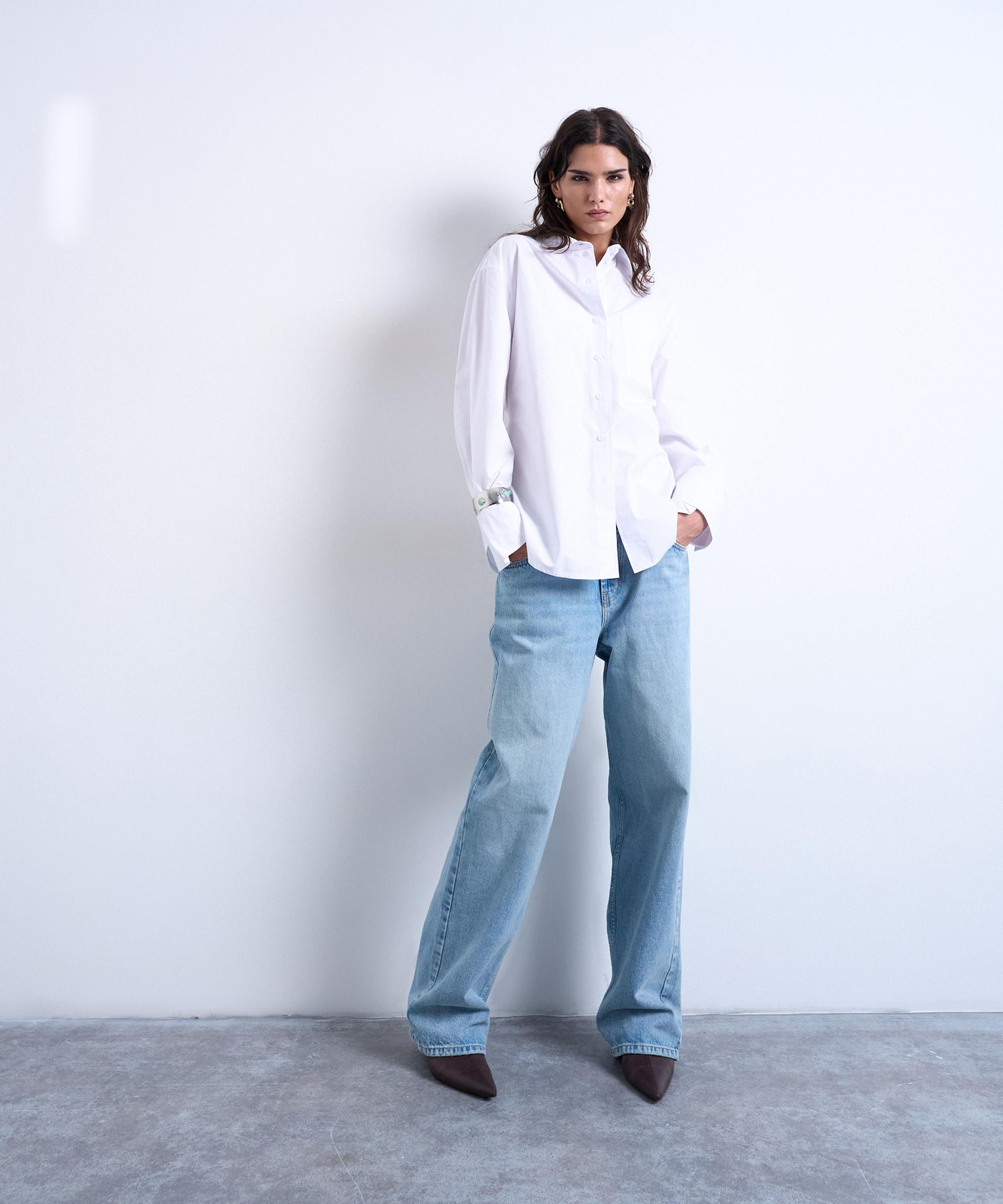 TOPSHOP - White Darted Cuff Oversized Shirt image number 1