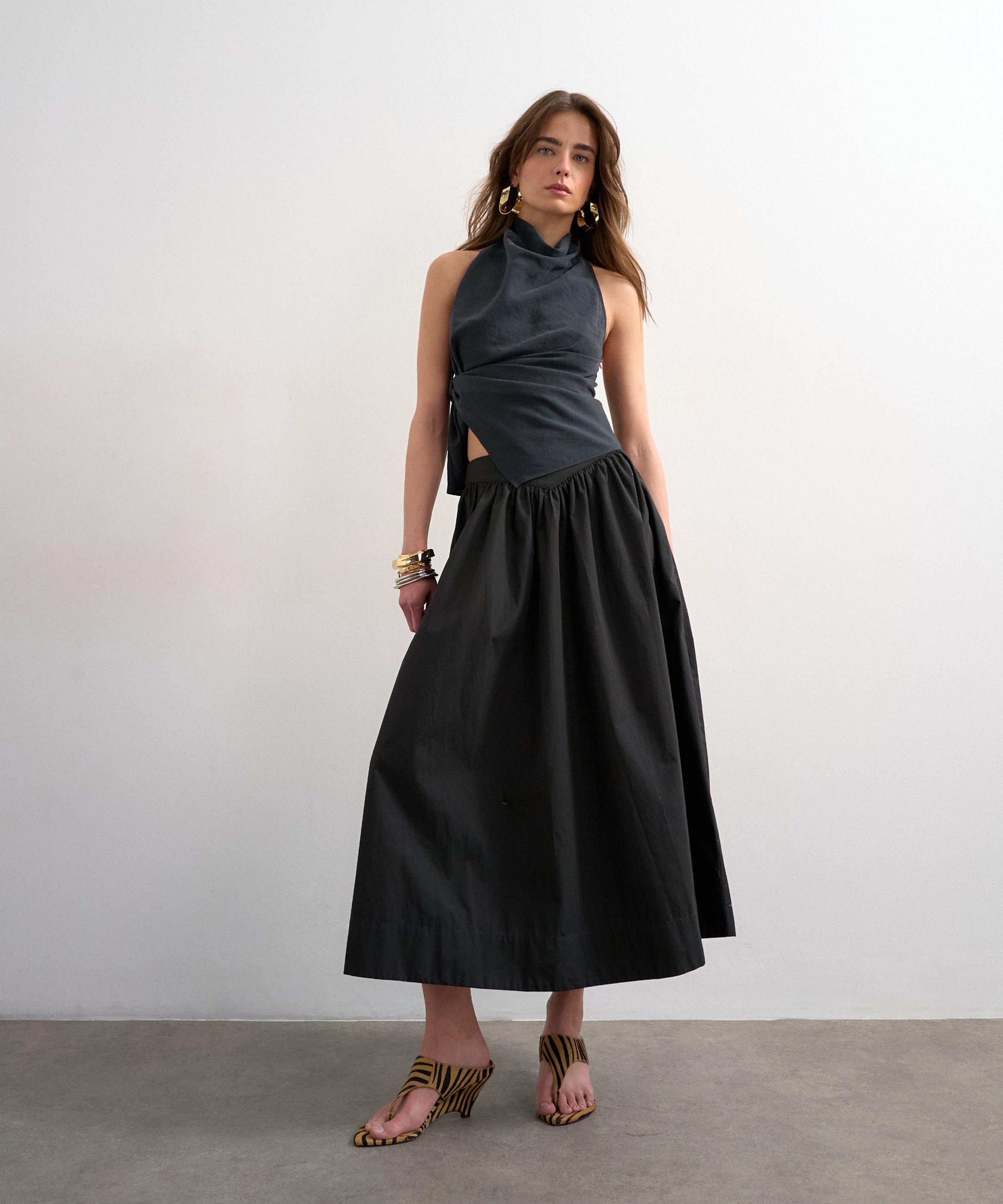 TOPSHOP - Black Drop Waist Saloon Maxi Skirt